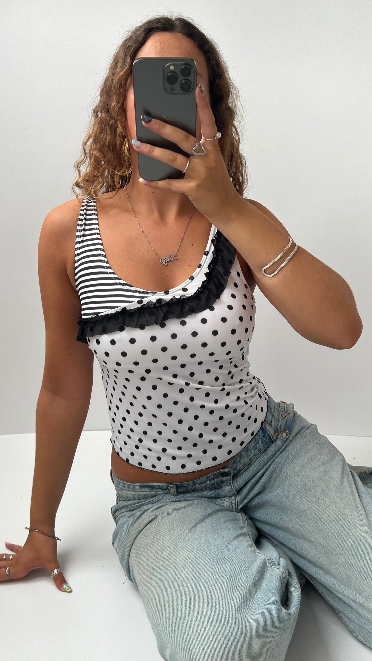 00s white polka dot cami- size S