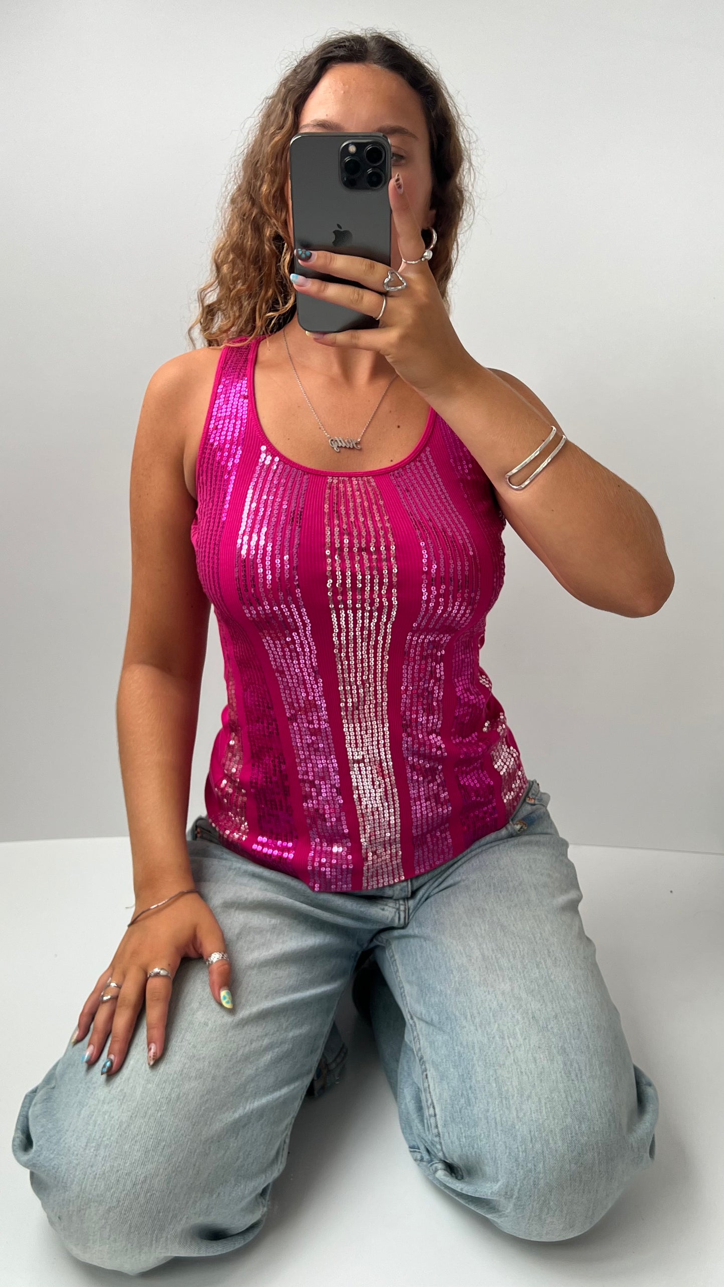 00s pink sequin cami- size S