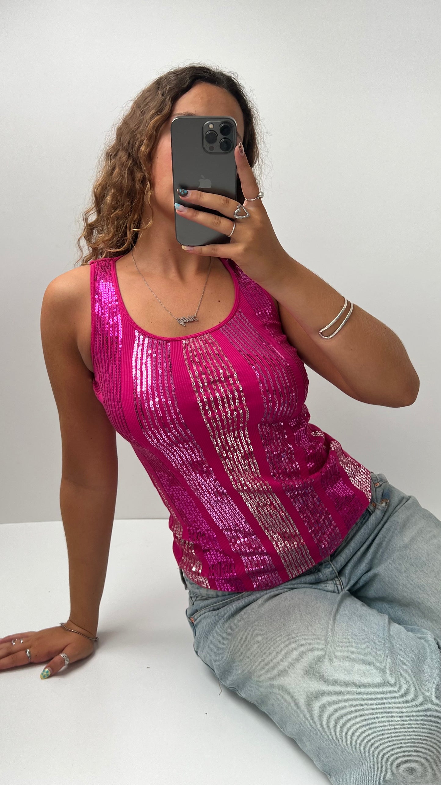 00s pink sequin cami- size S