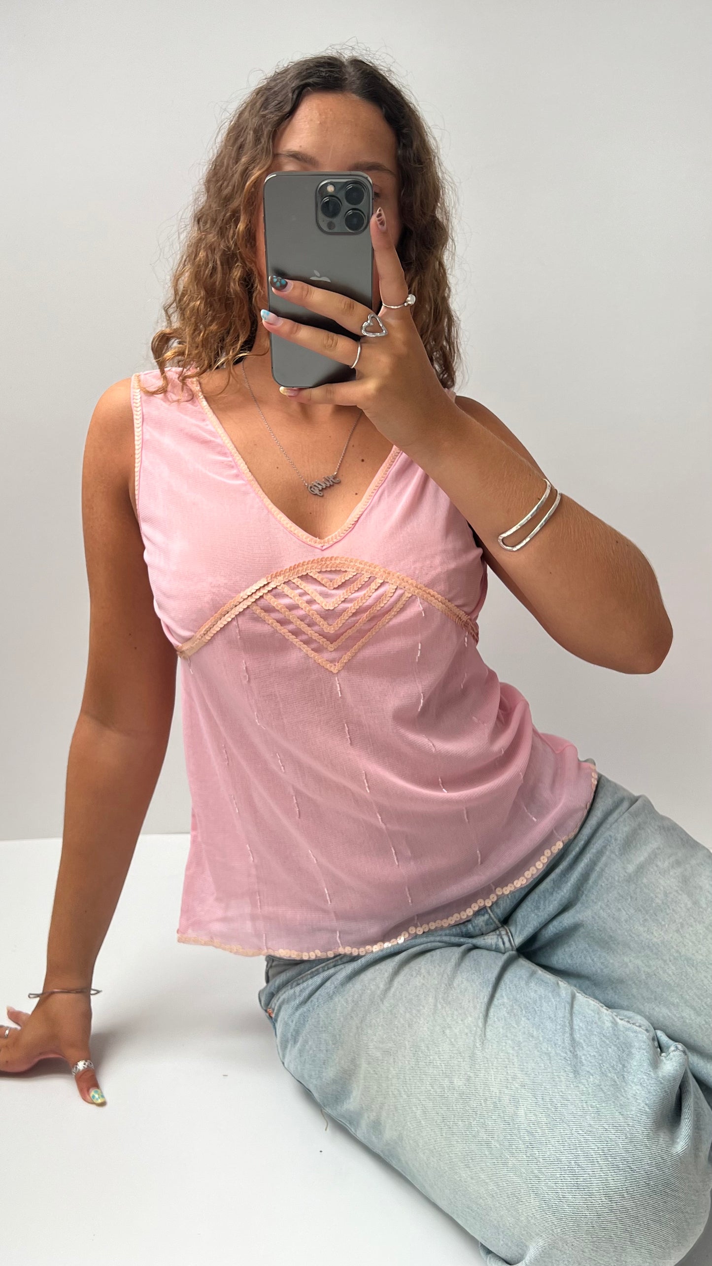 00s pink sequin top- size L