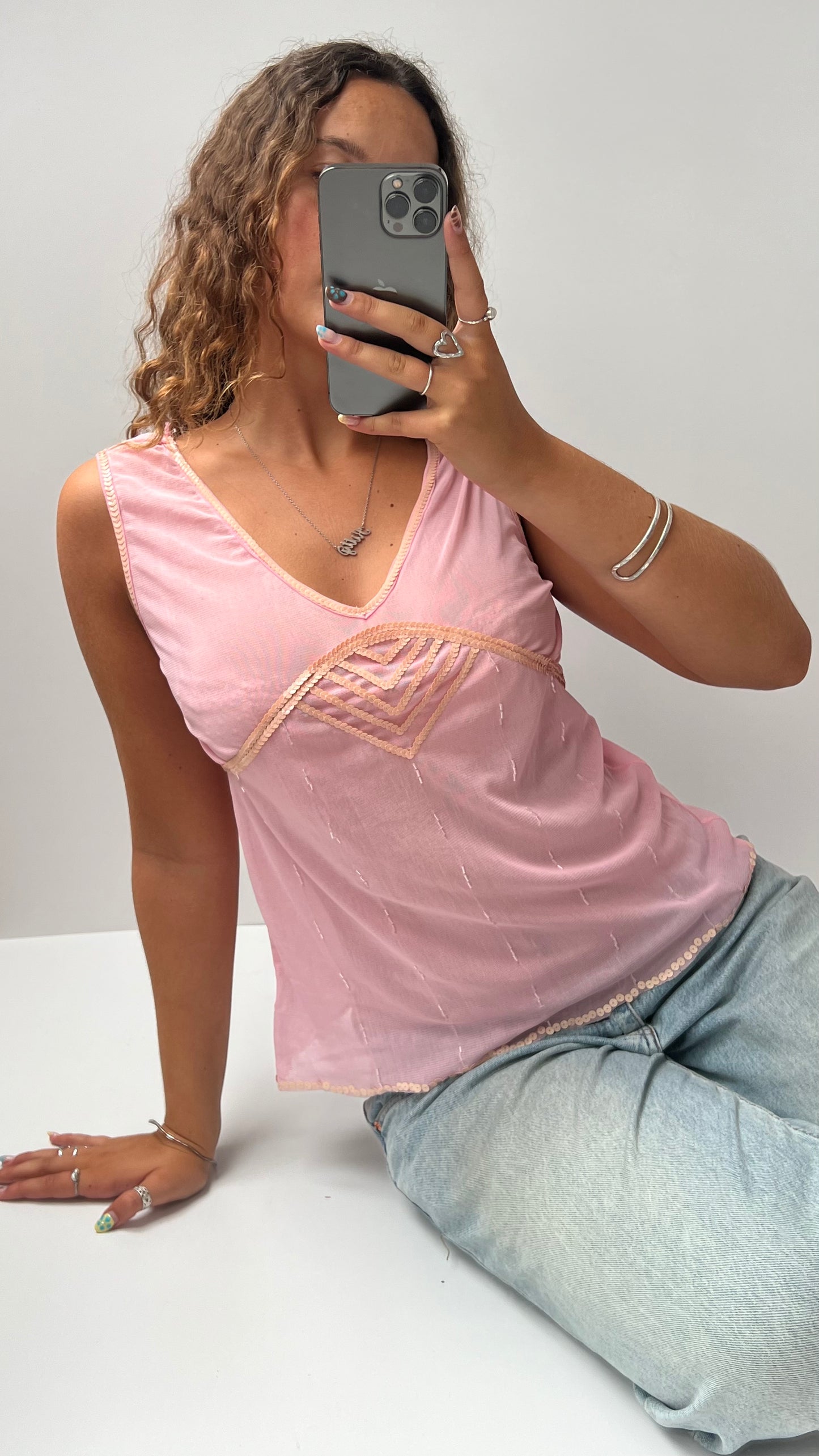 00s pink sequin top- size L