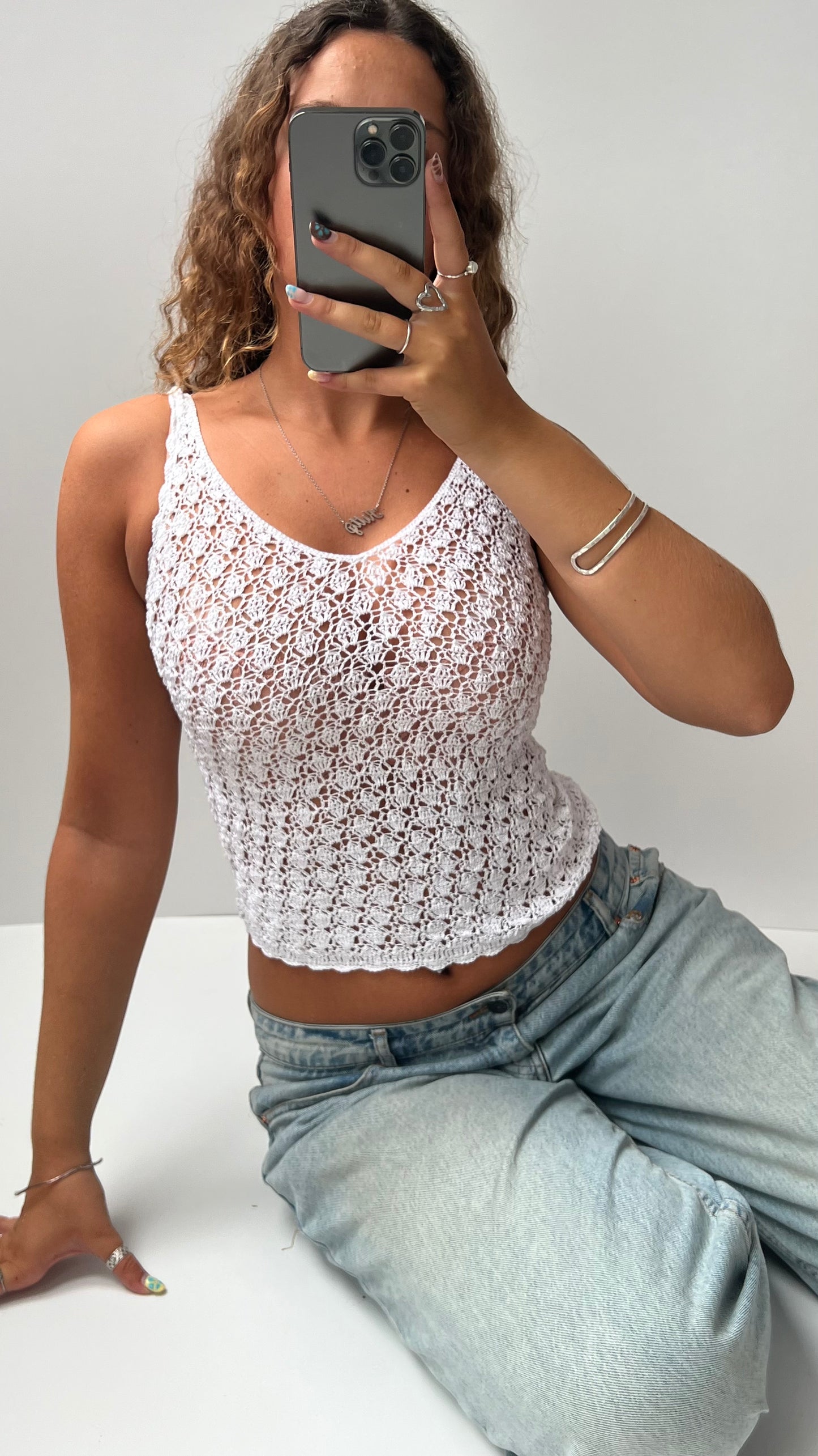 00s white crochet cami- size S