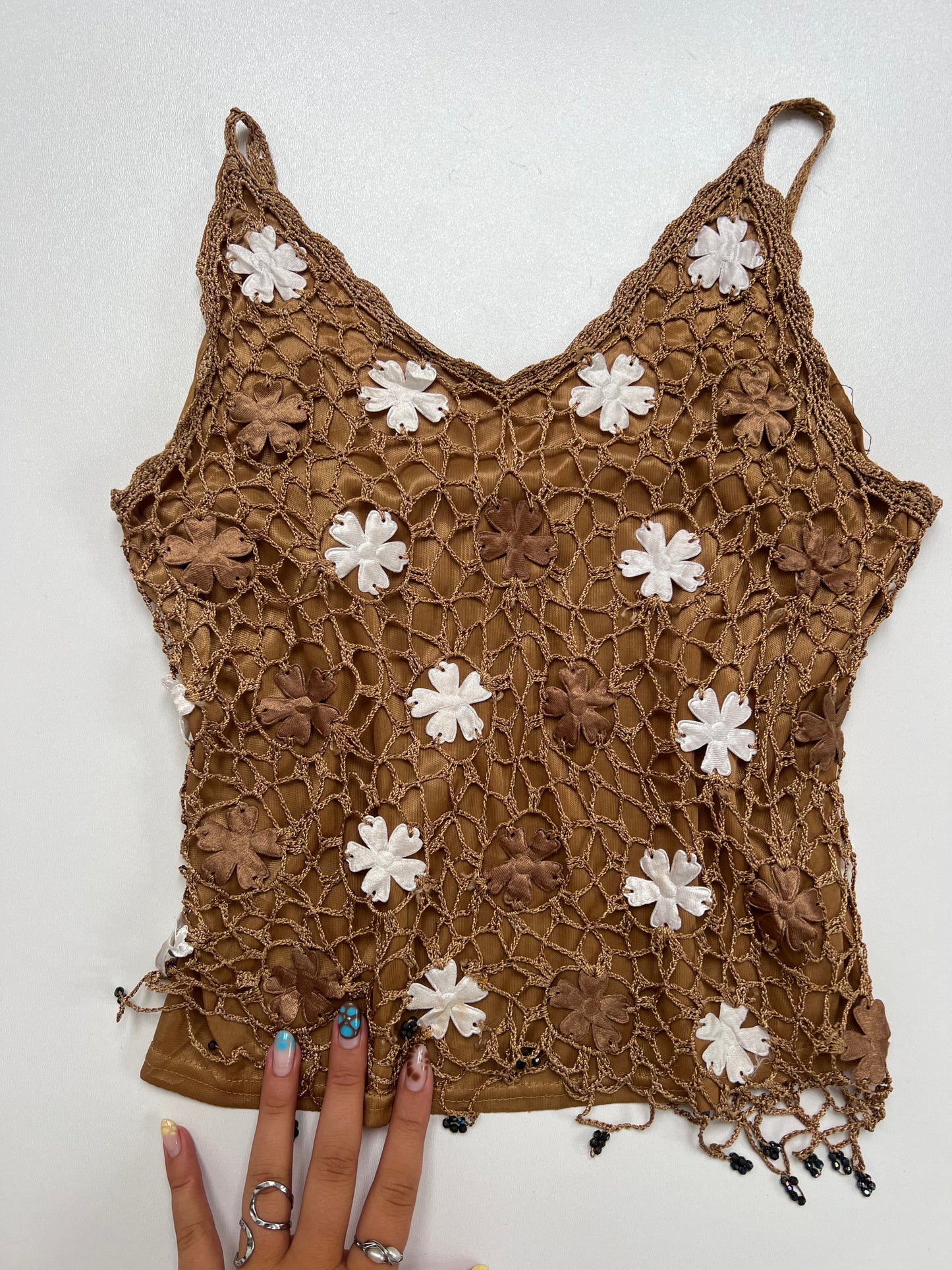 00s brown floral crochet cami- size XS