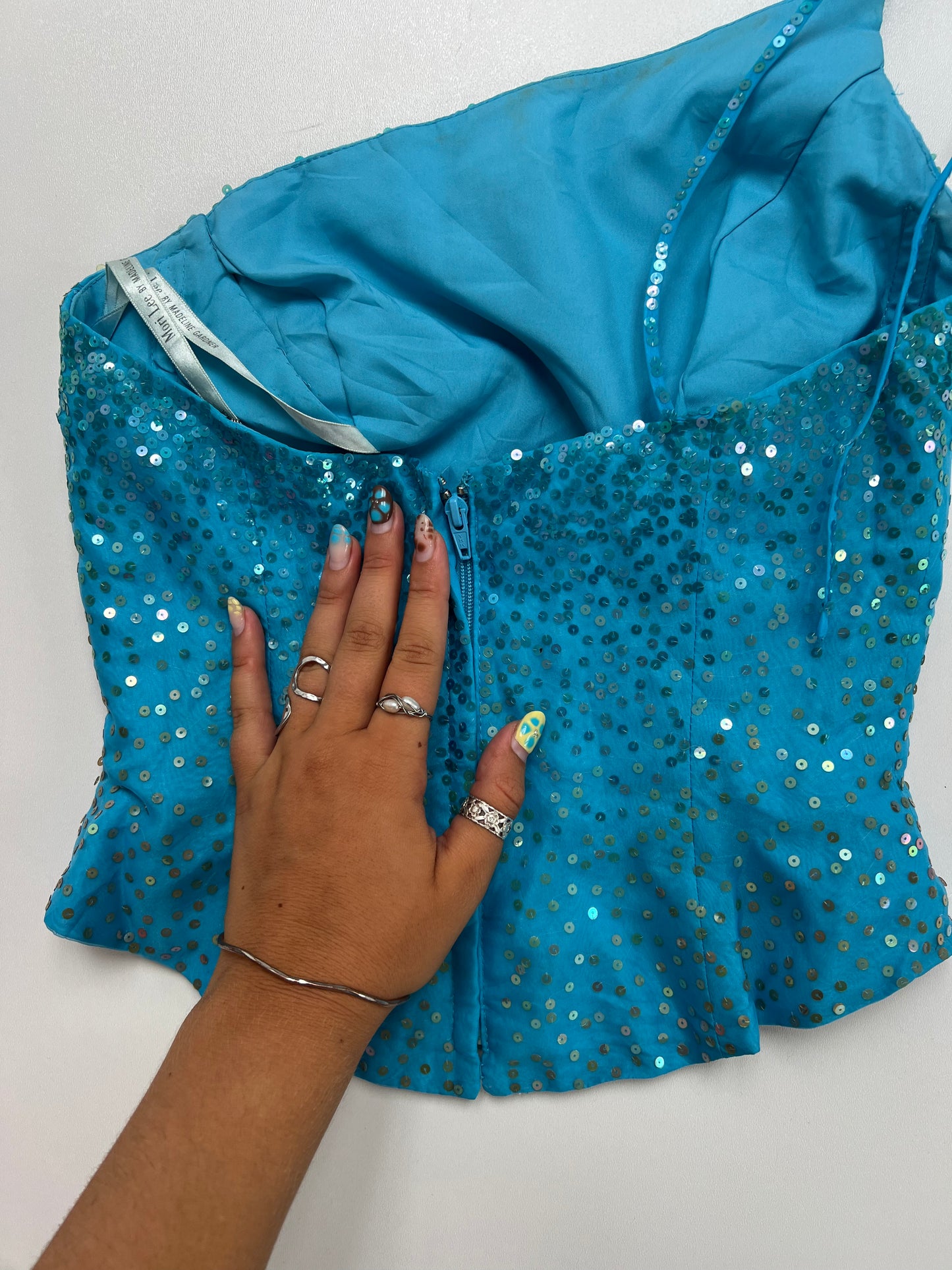 00s blue sequin corset- size XS