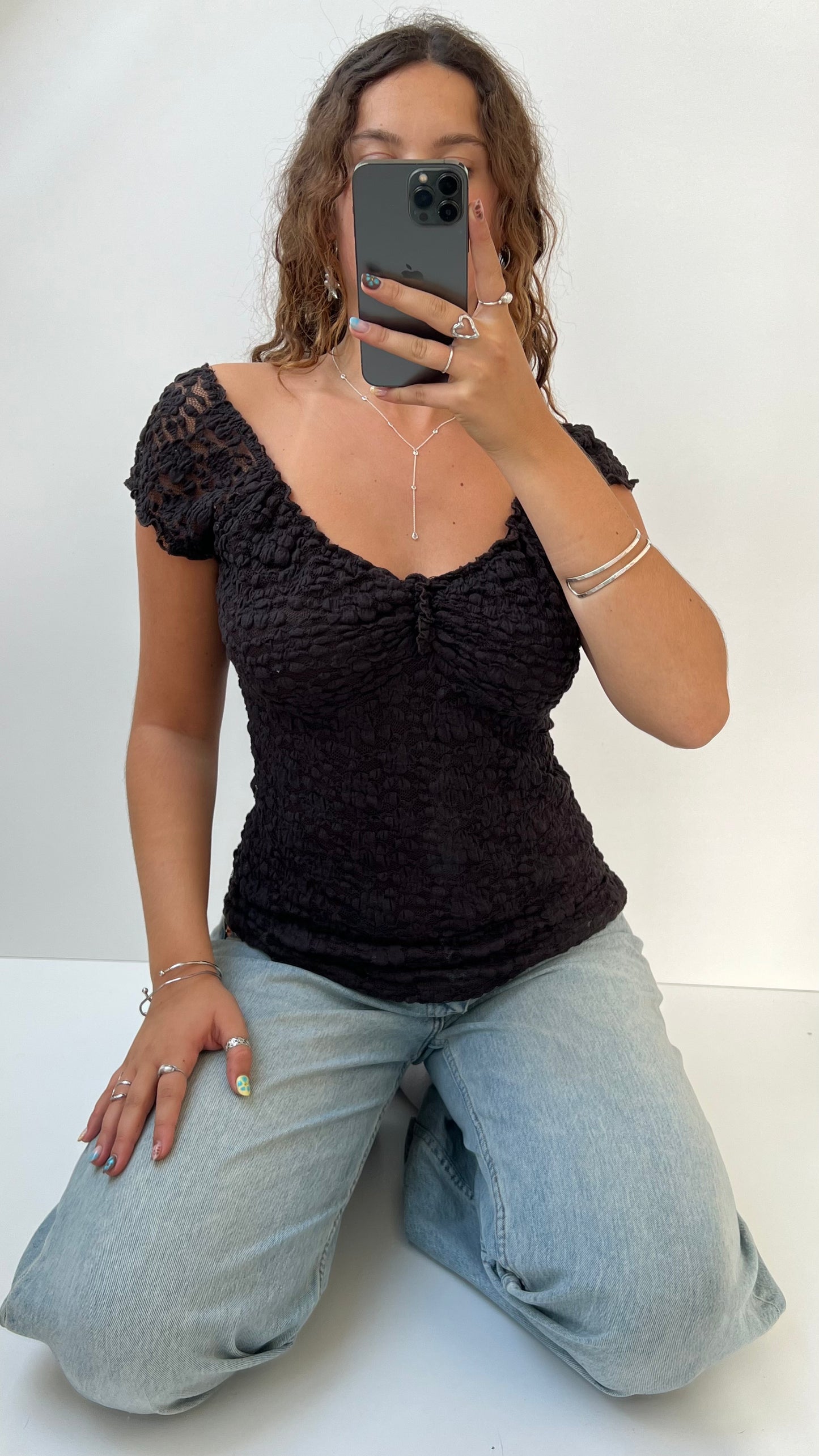 00s brown milkmaid top- size L