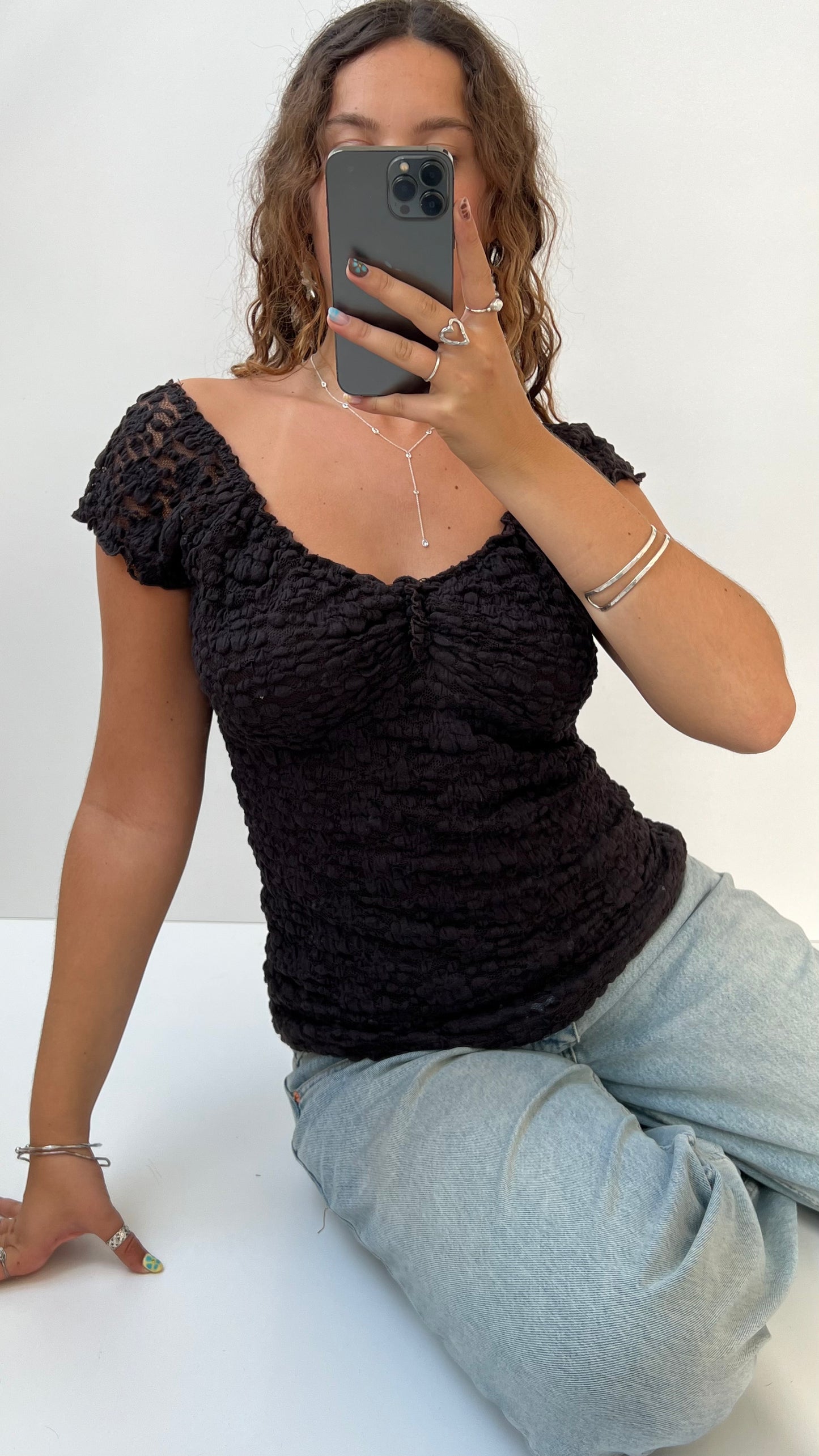 00s brown milkmaid top- size L
