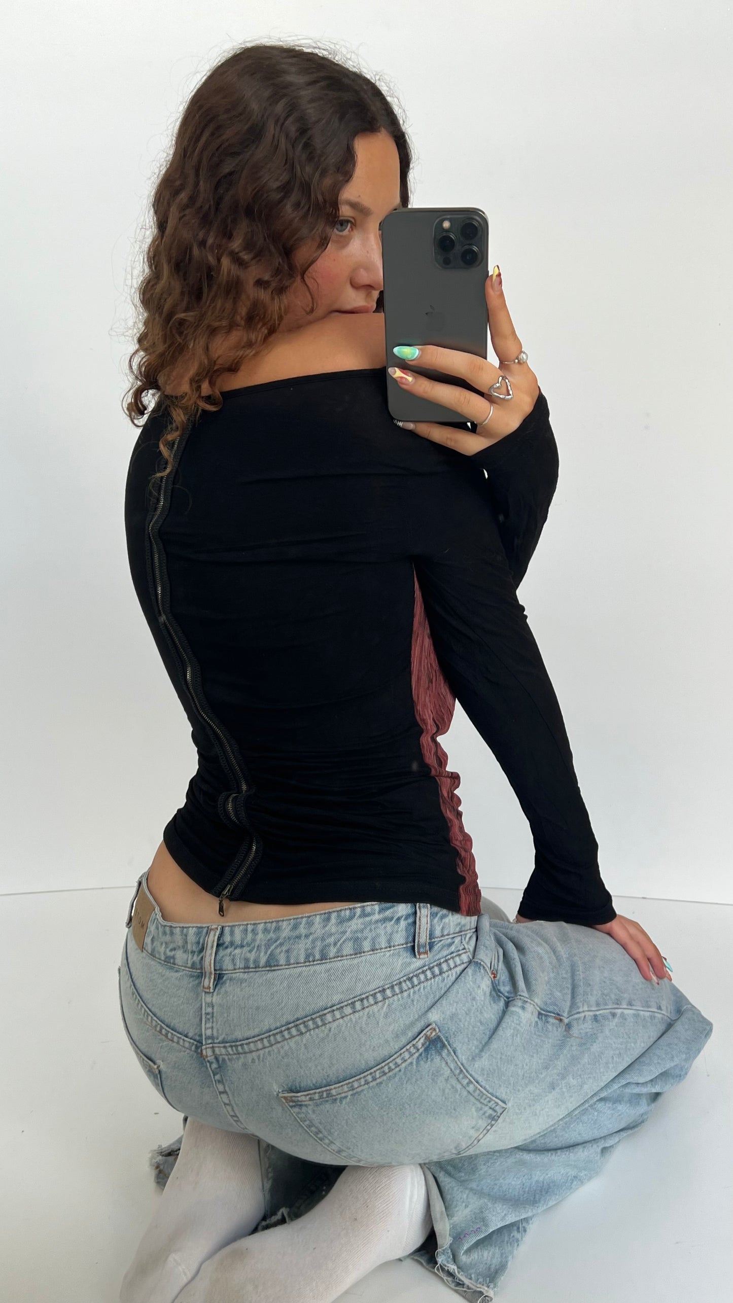00s red mesh long sleeve top- size S