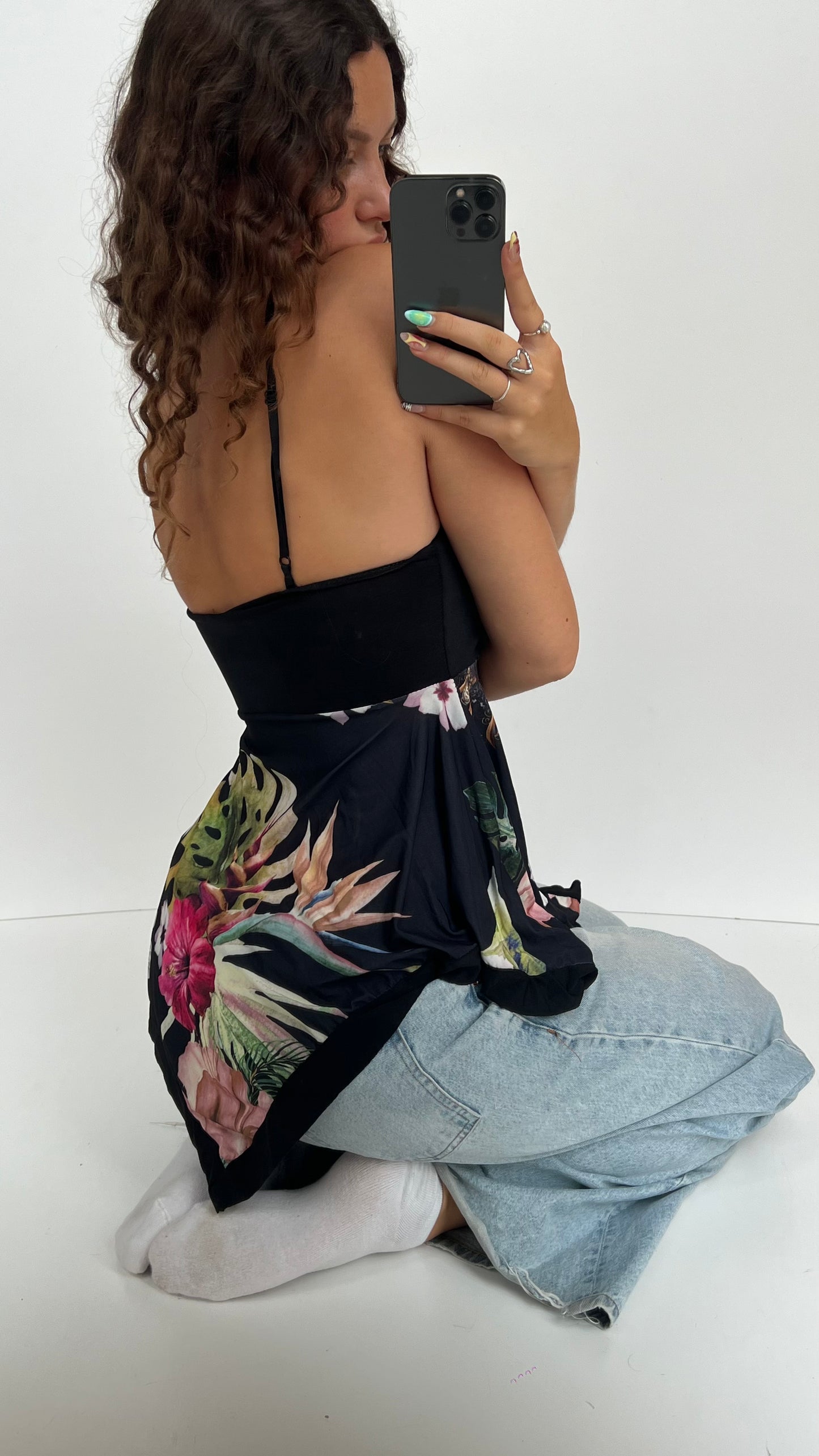 00s black floral cami- size M