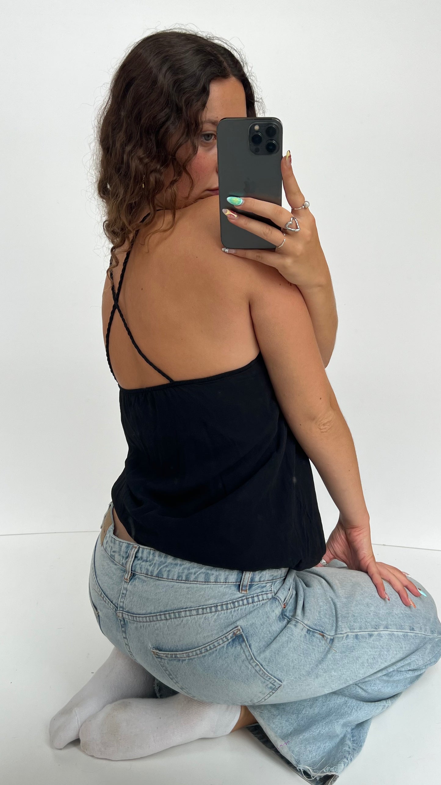 00s black silk babydoll cami- size S