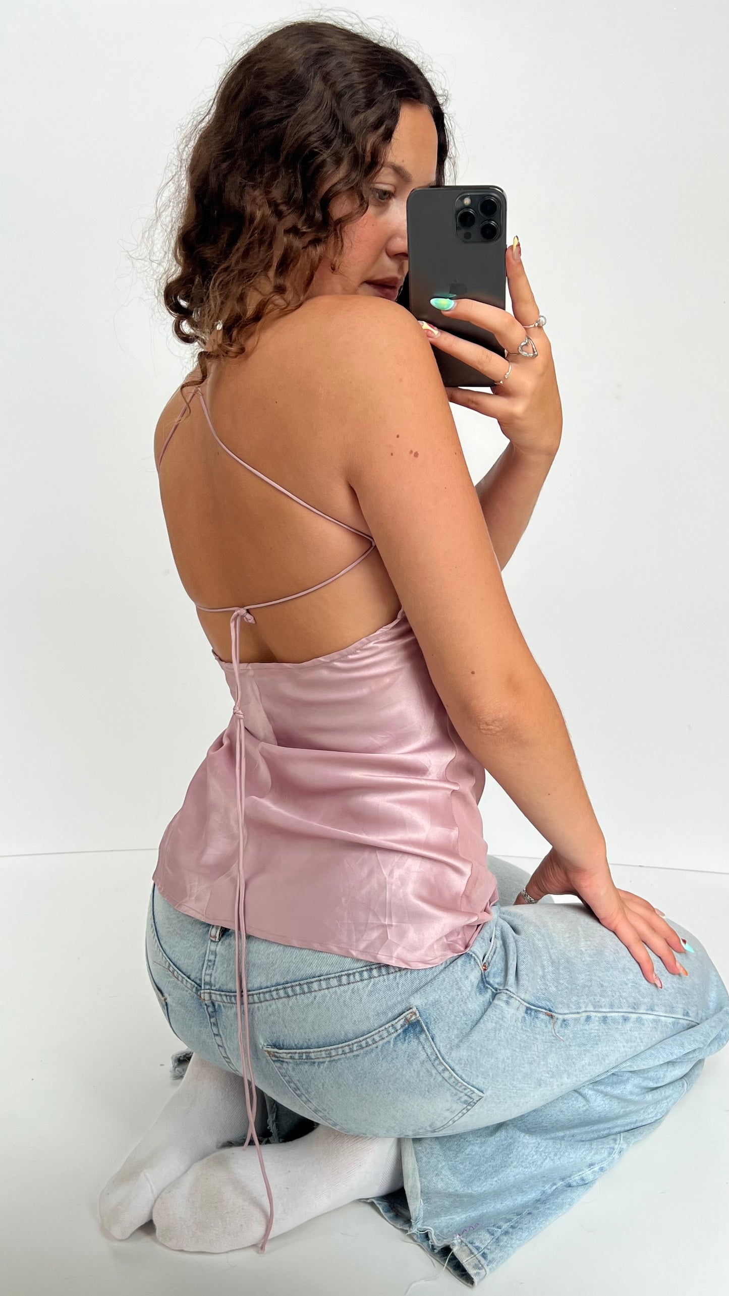 00s pink mesh backless cami- size S
