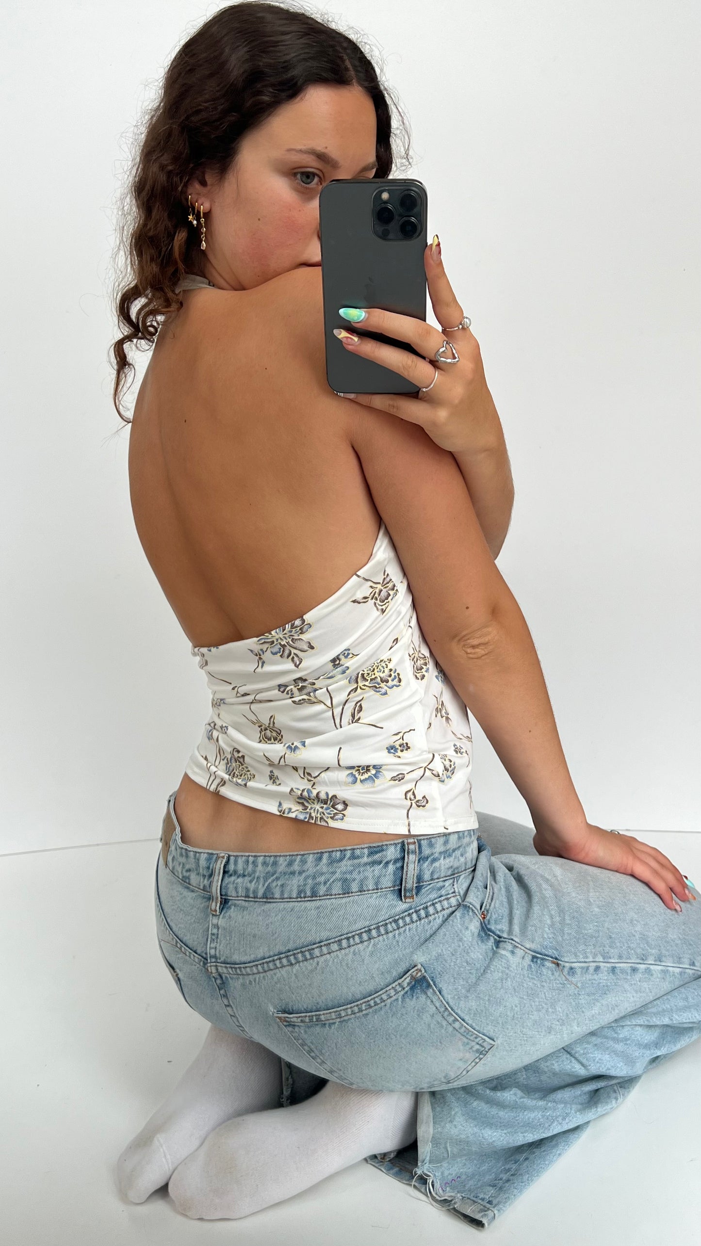 00s white floral cami- size L