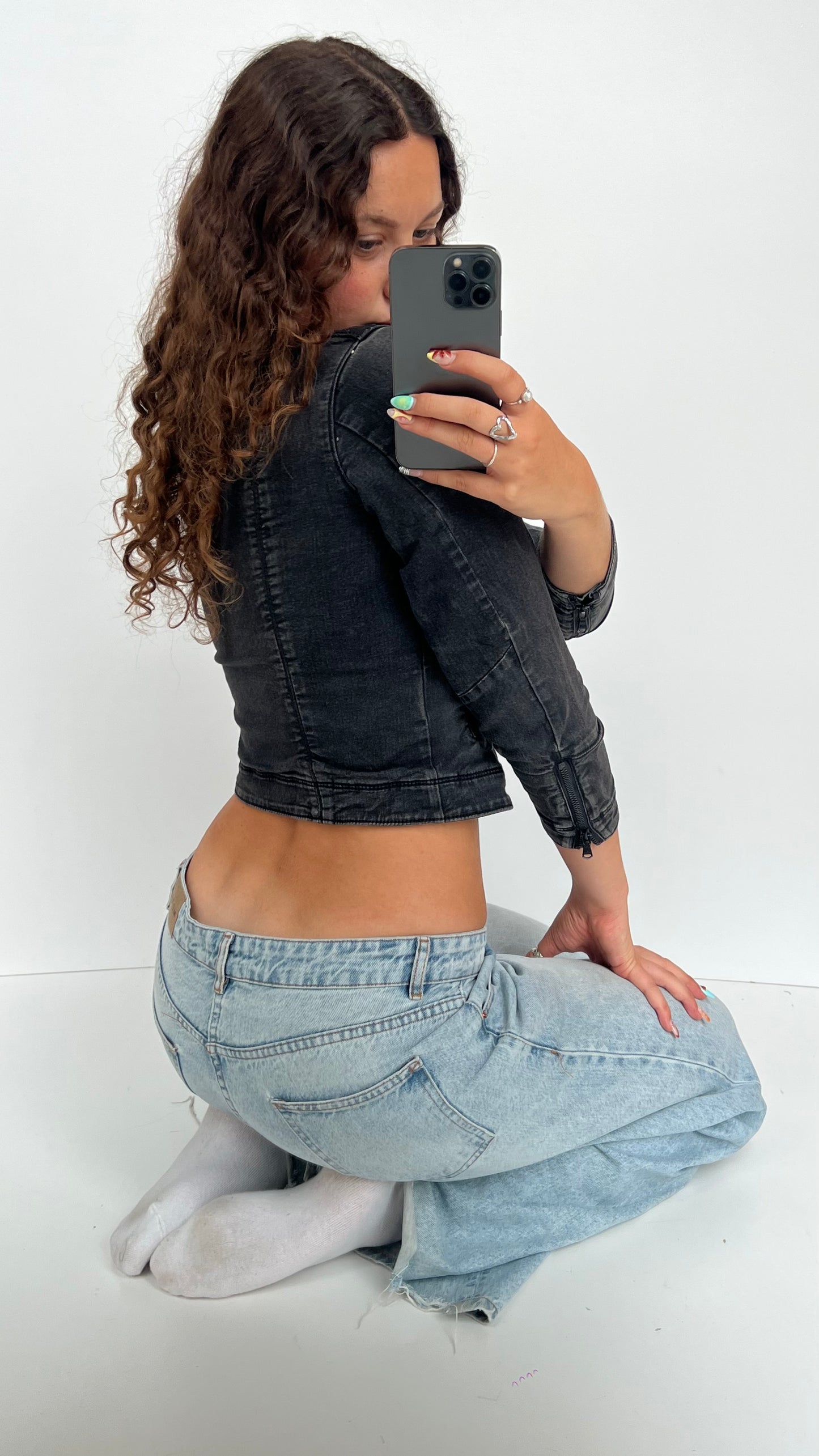 00s black denim jacket- size XS