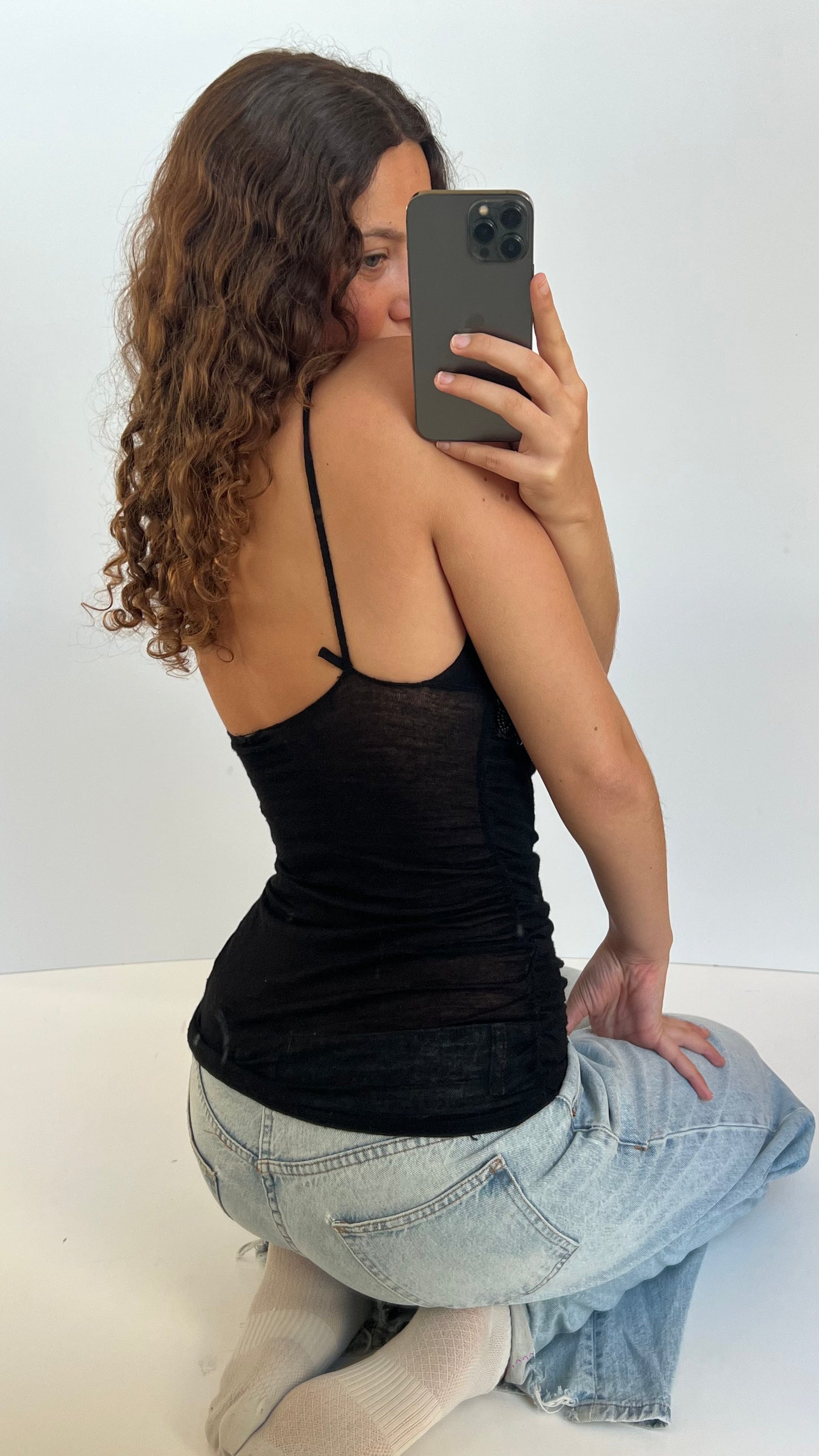 00s black knit beaded cami- size S/M