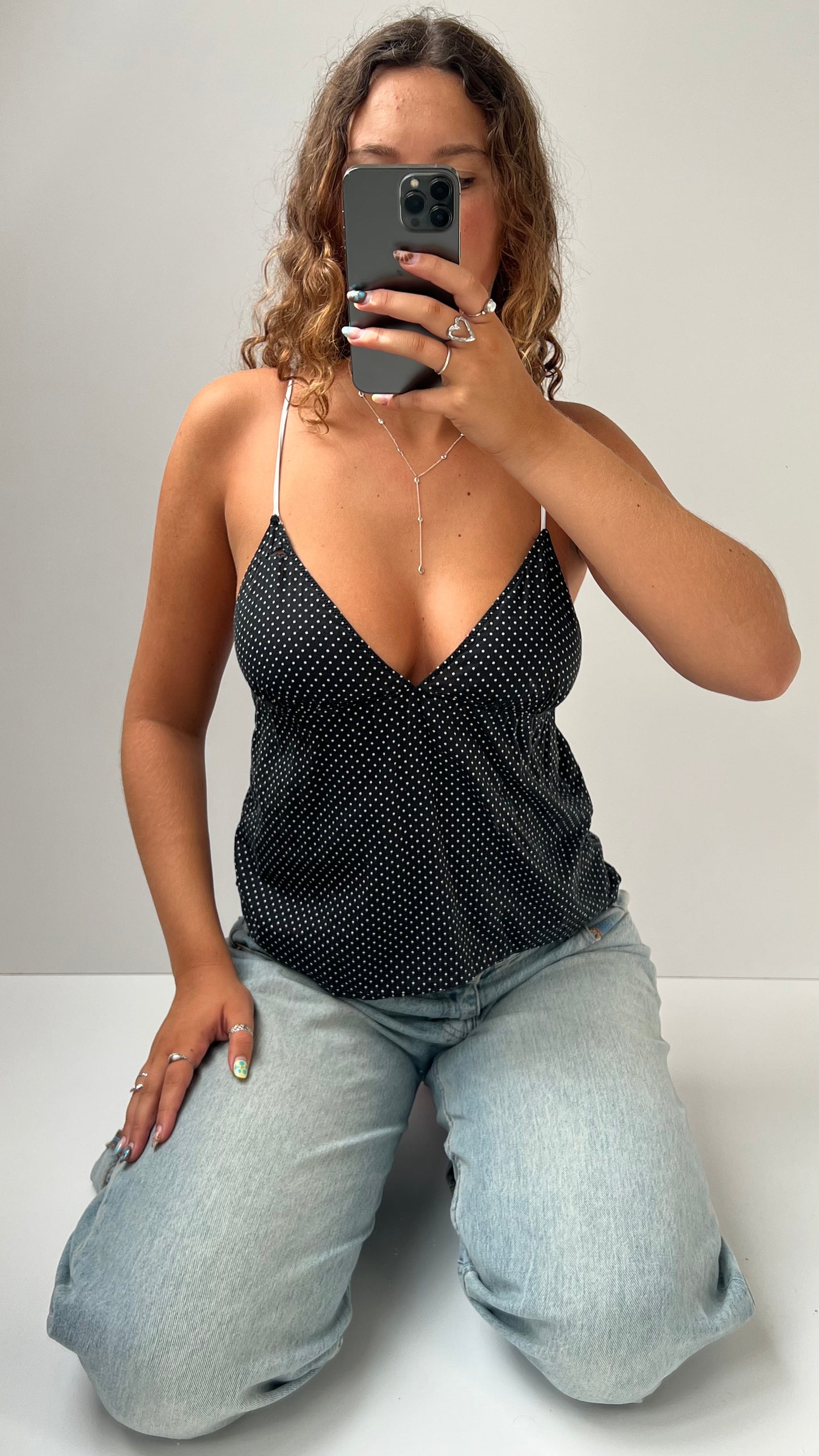 00s Victorias Secret black polka dot cami- size S