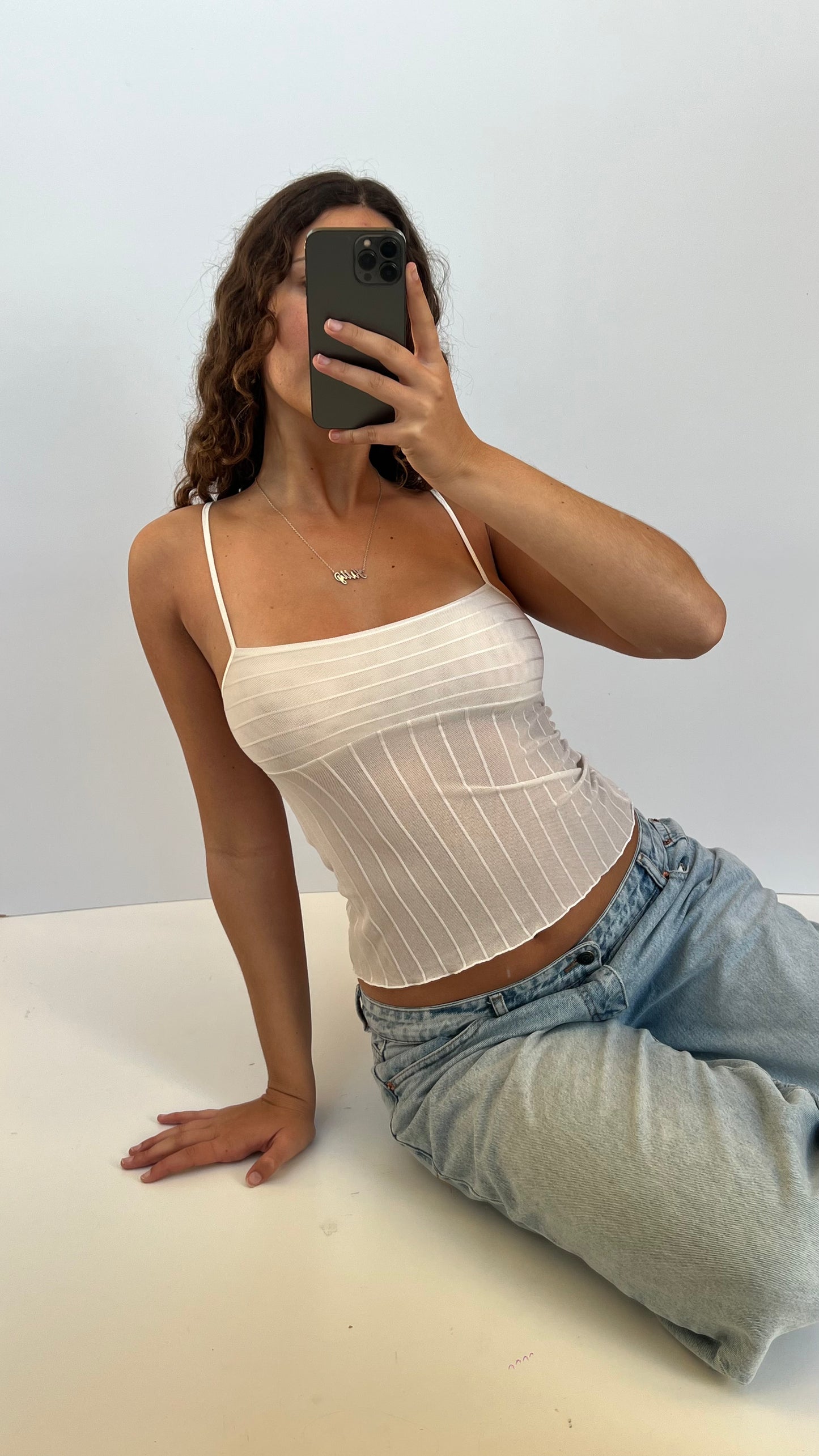 00s white mesh backless cami- size S