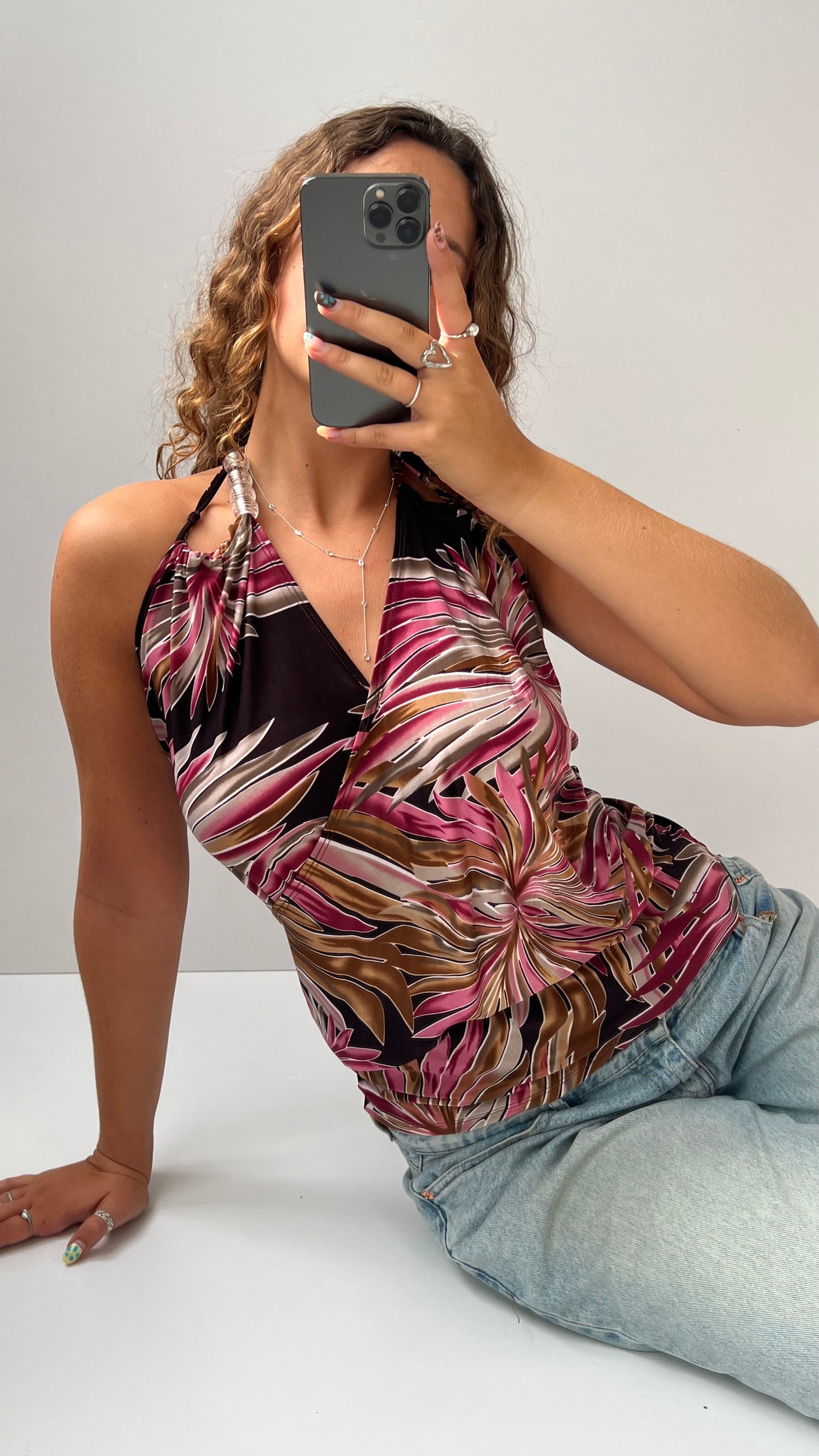00s brown pink halter cami- size XL