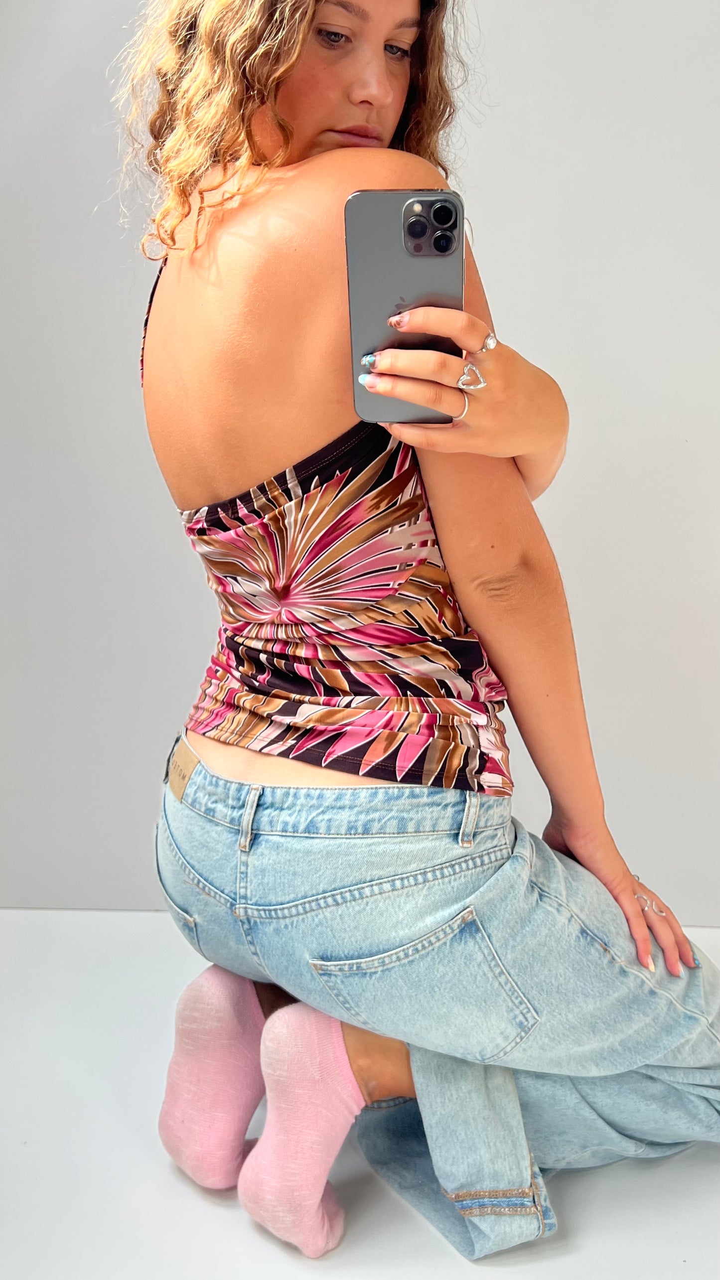 00s brown pink halter cami- size XL