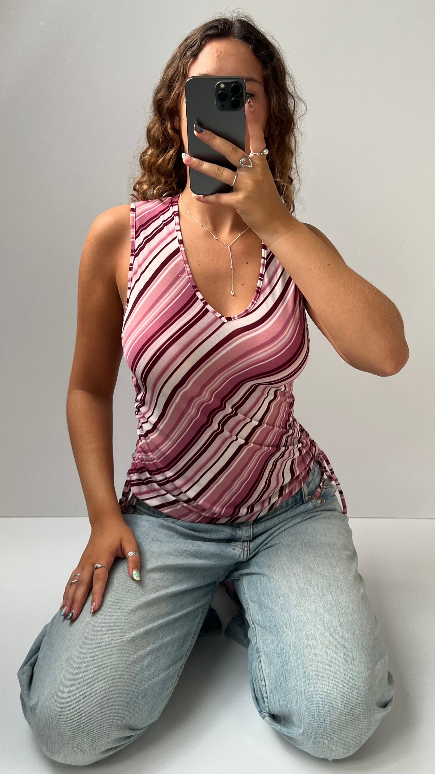 00s pink striped top- size S