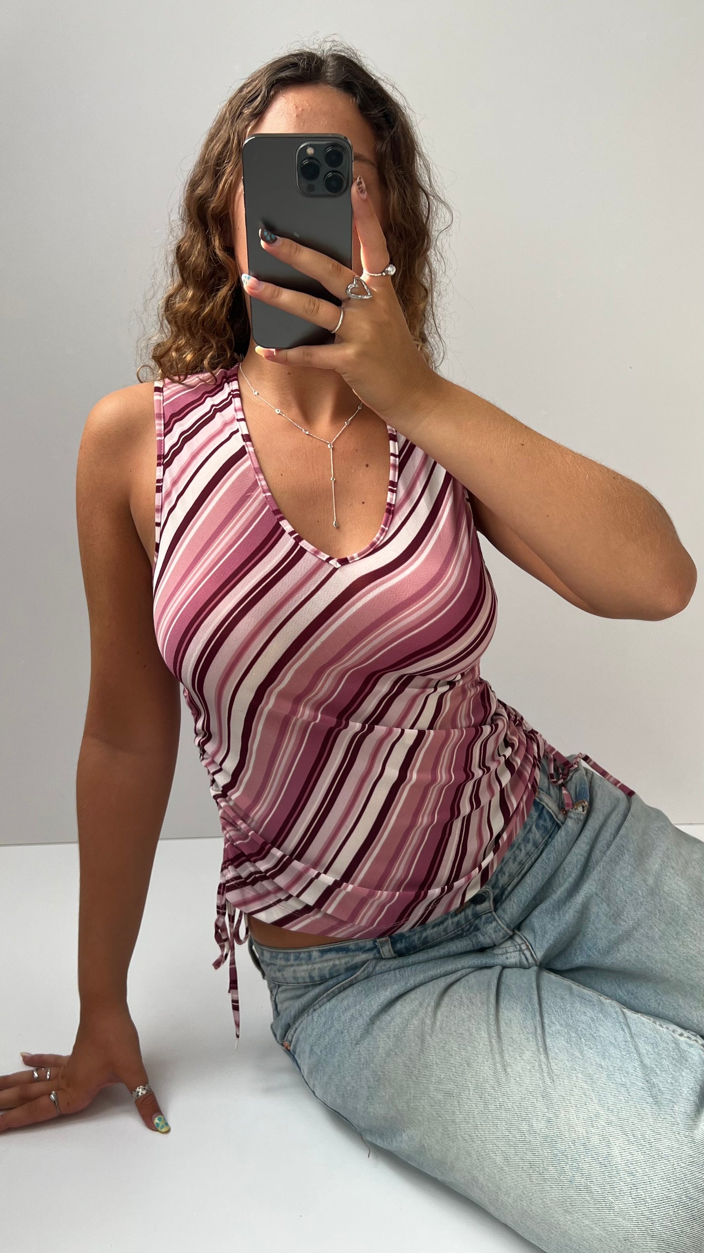 00s pink striped top- size S
