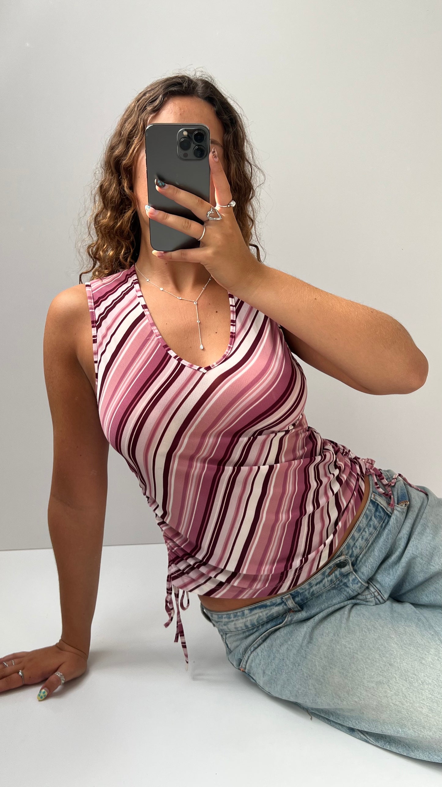 00s pink striped top- size S
