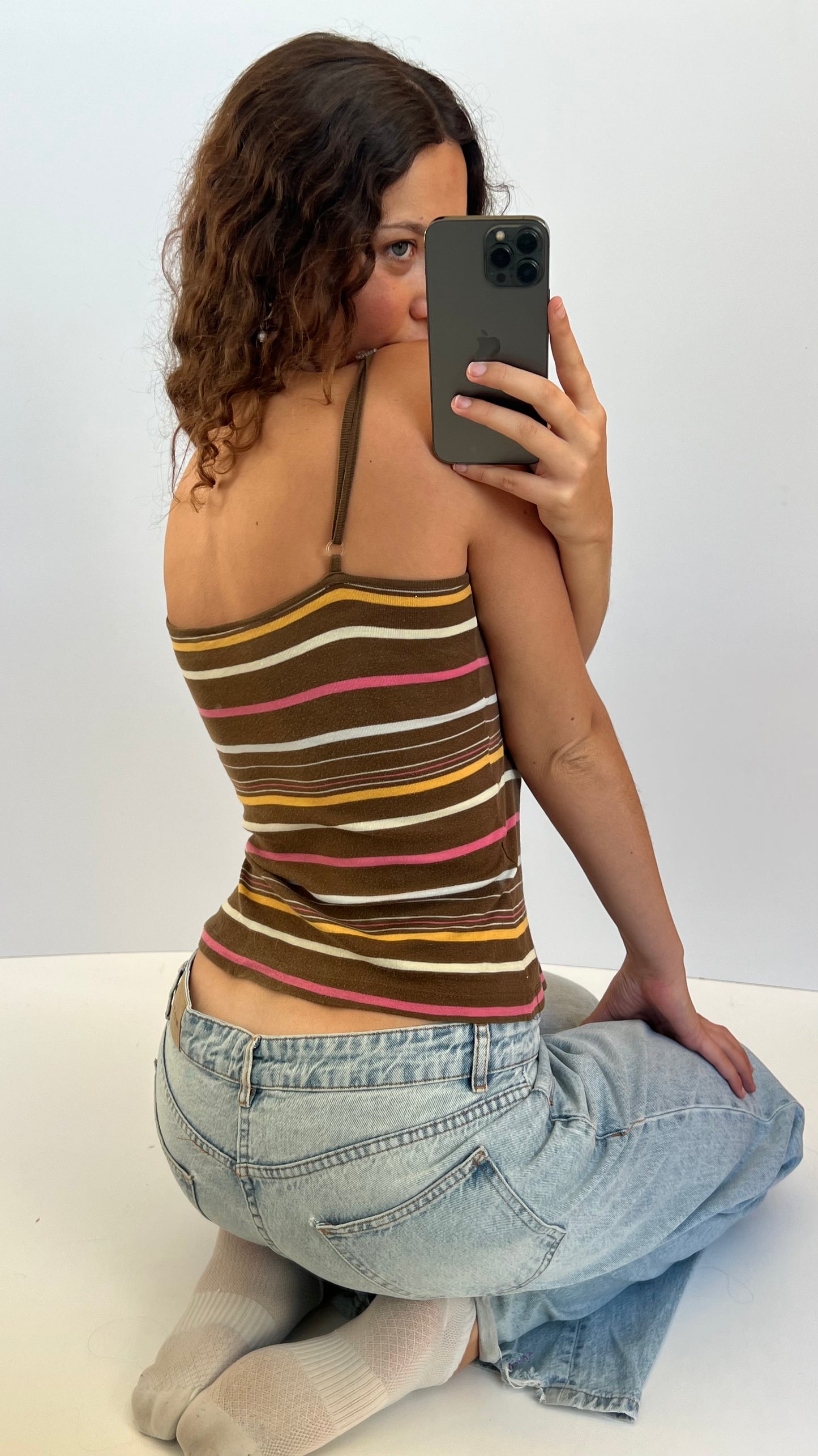 00s brown stripe halter cami- size M