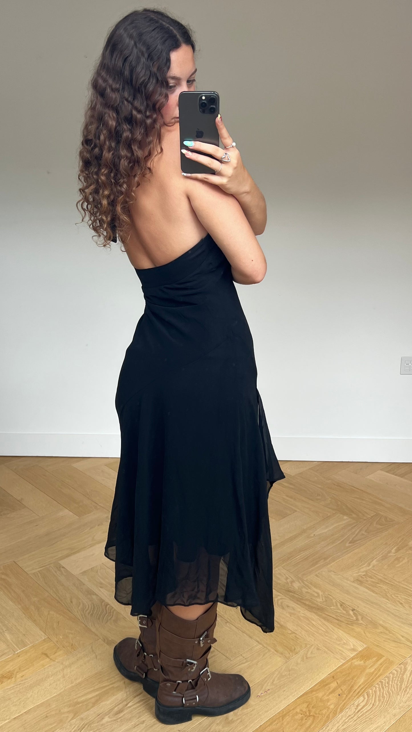 00s black mesh maxi dress- size S
