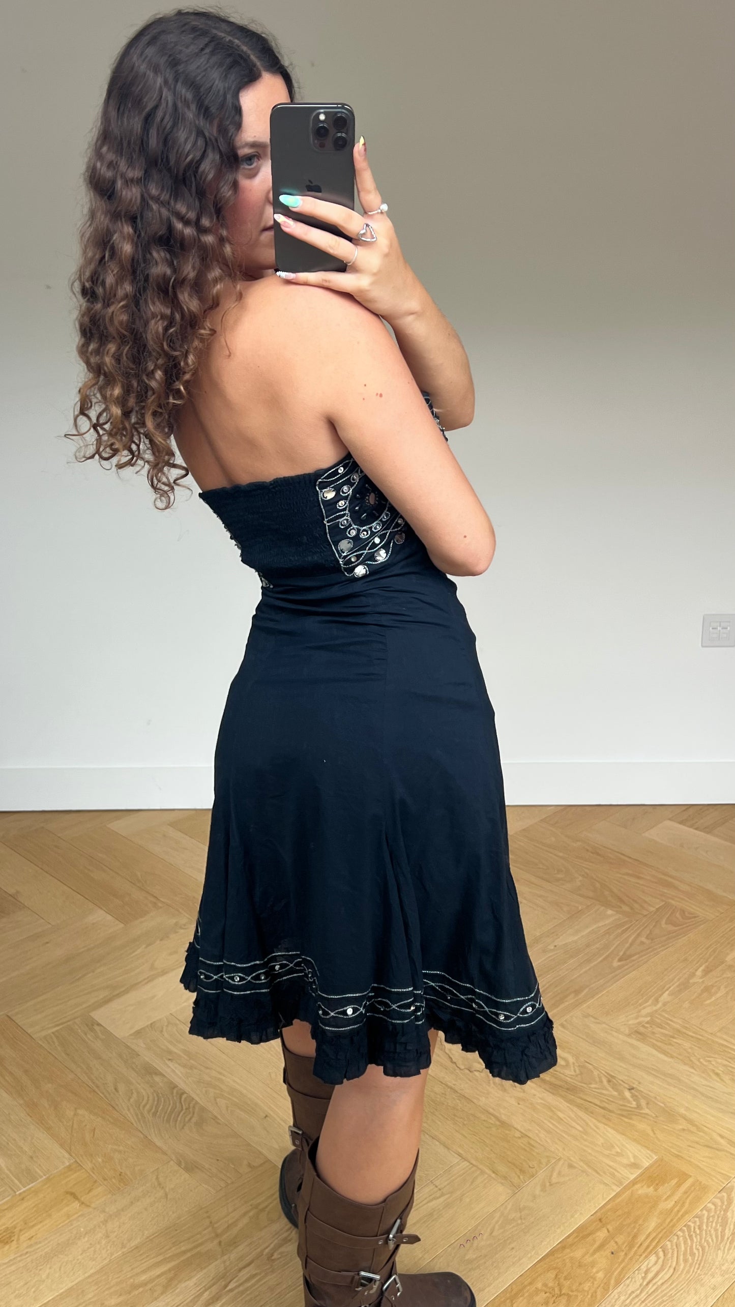 00s black sequin midi dress- size M