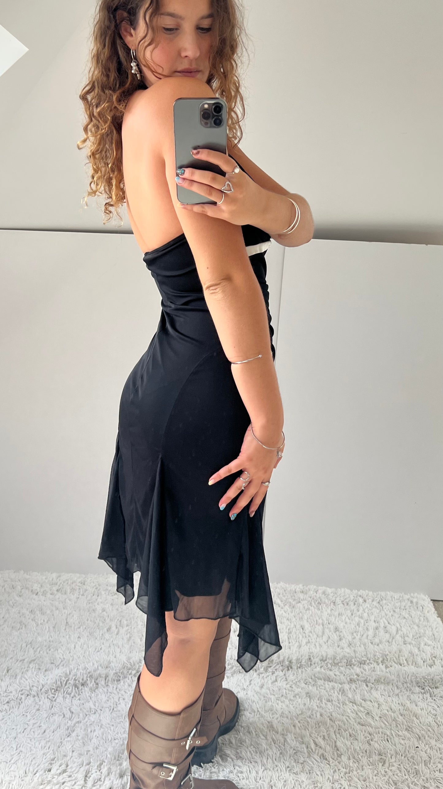 00s black halter mini dress- size S
