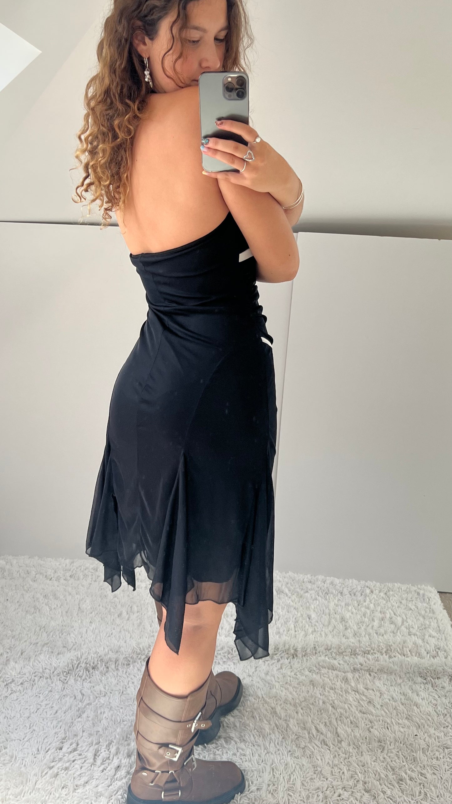 00s black halter mini dress- size S