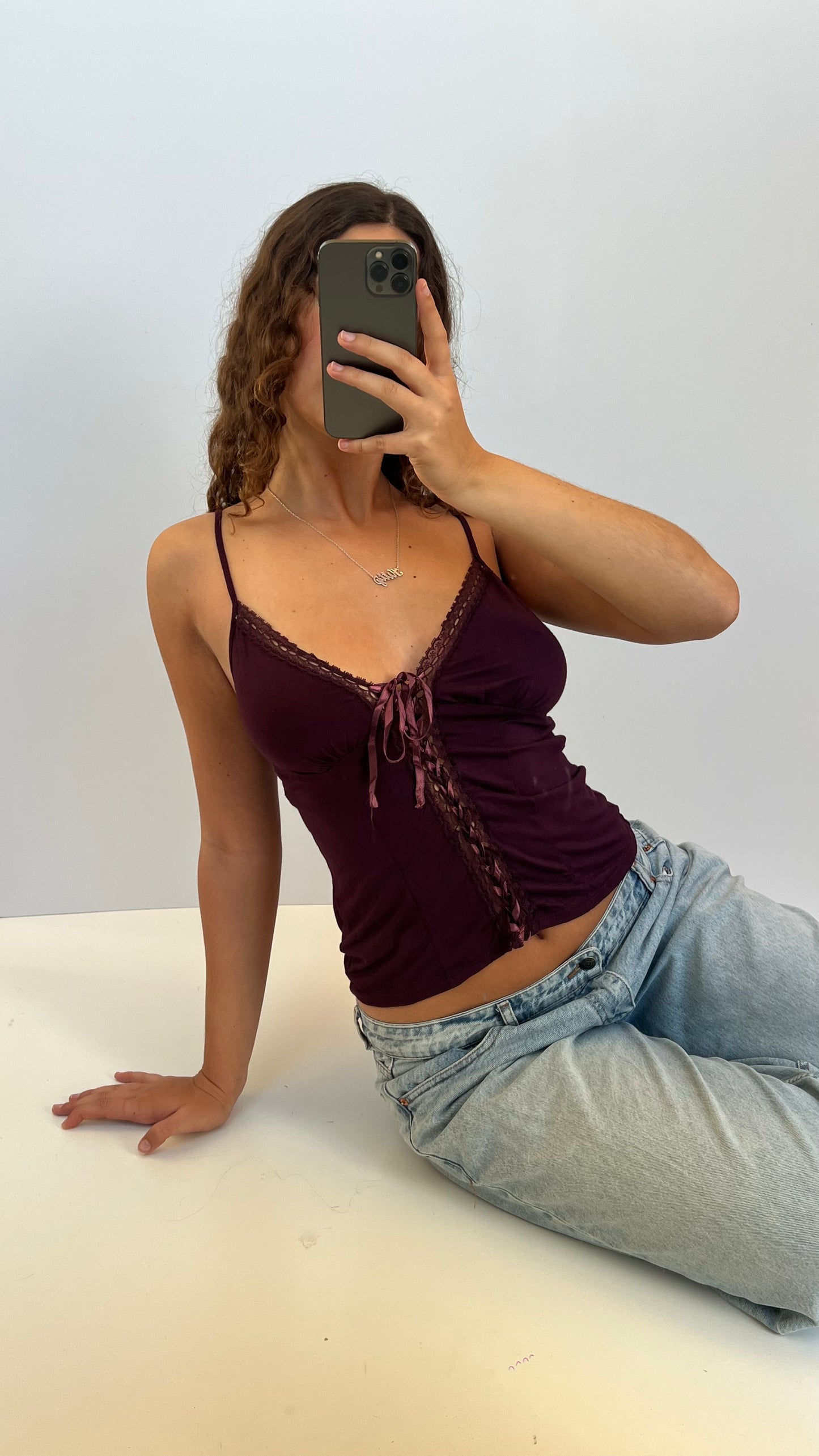 00s burgundy lace cami- size L