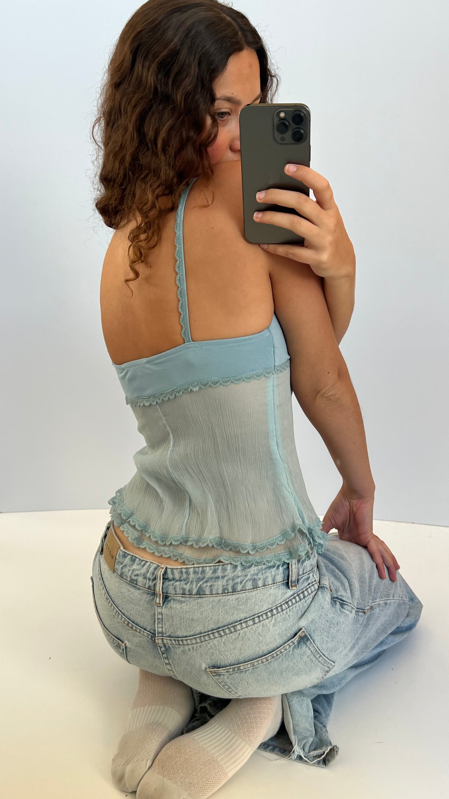00s blue silk cami- size M