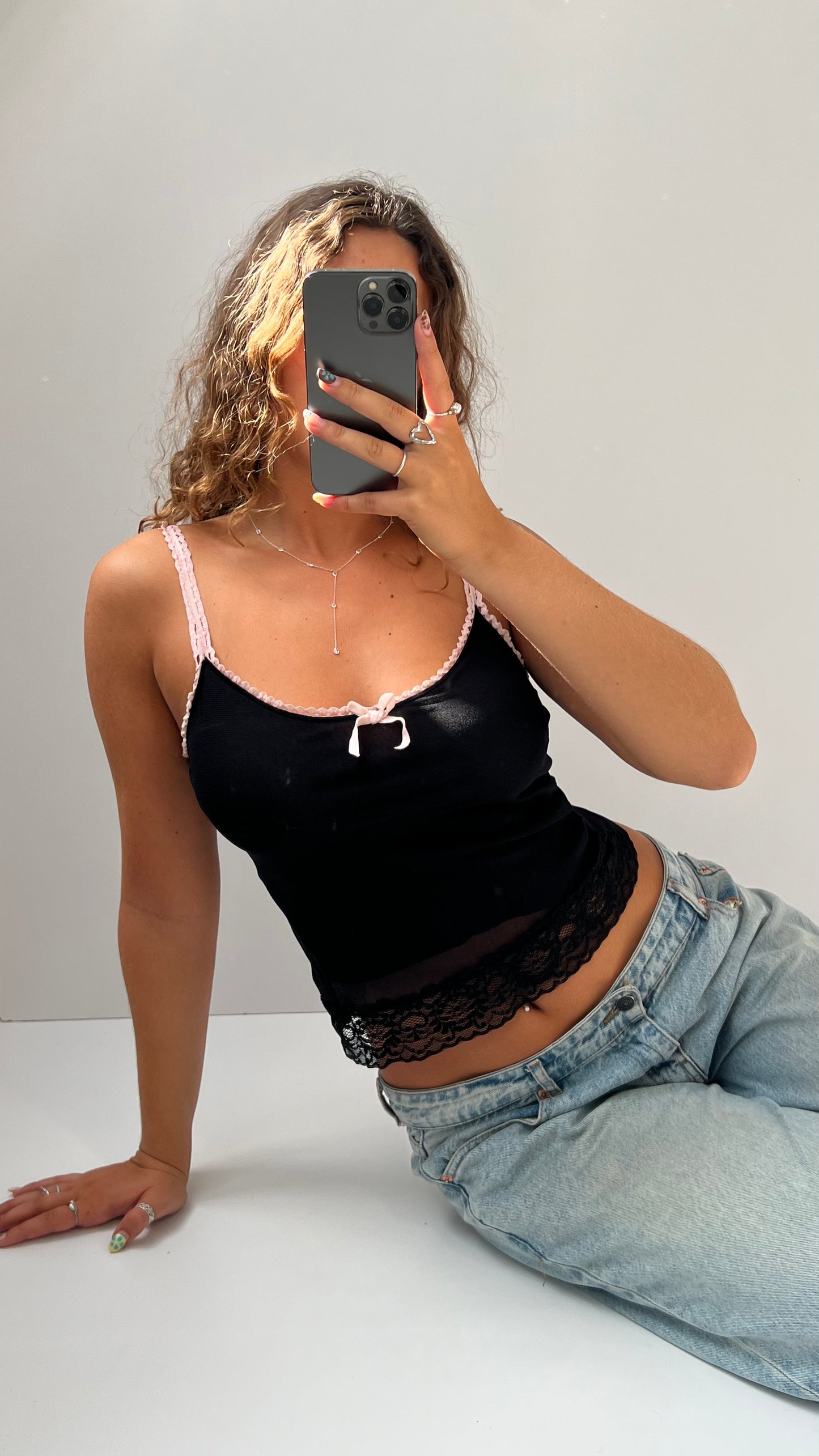 00s black mesh cami- size S