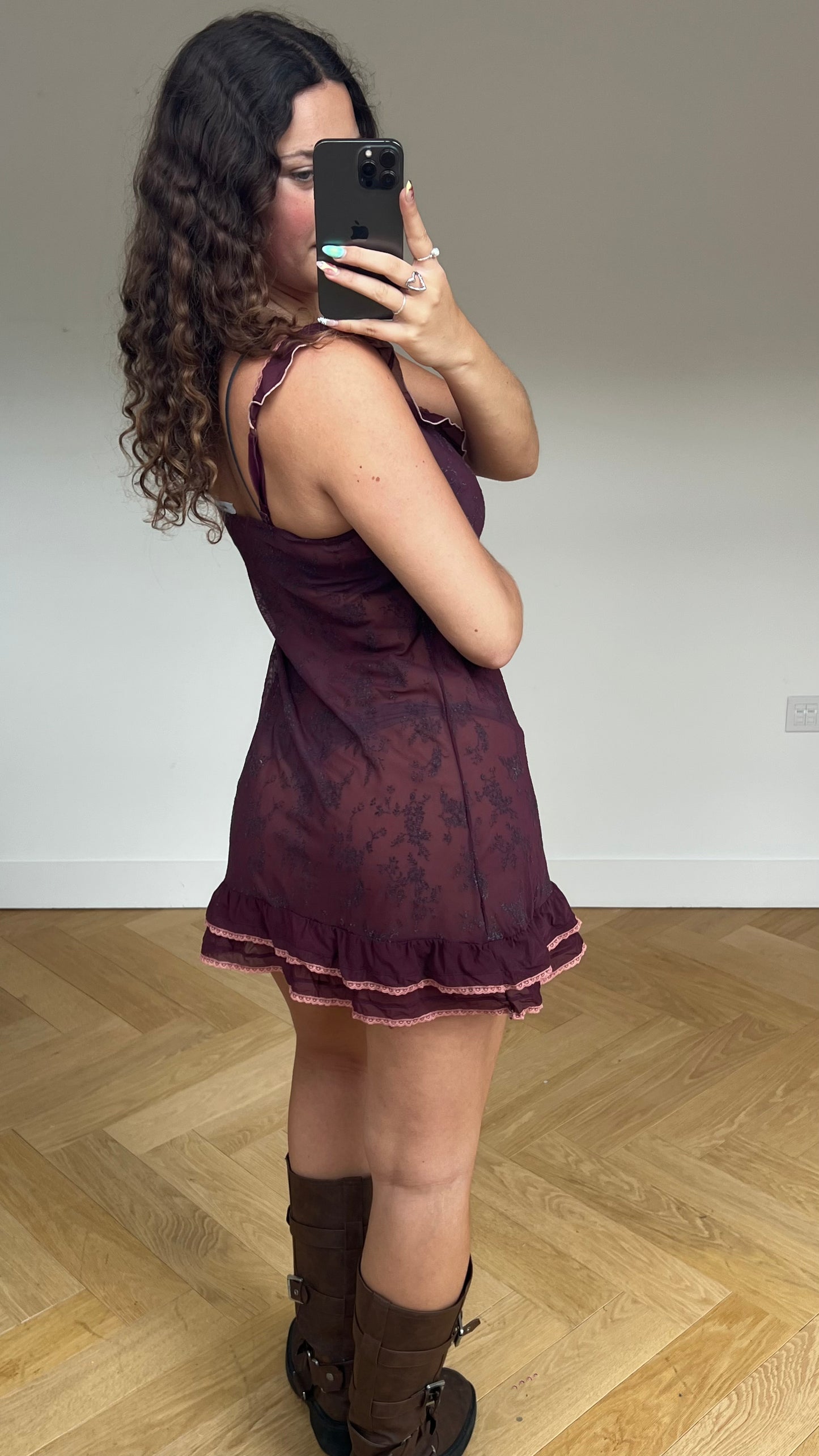 00s burgundy babydoll dress- size M