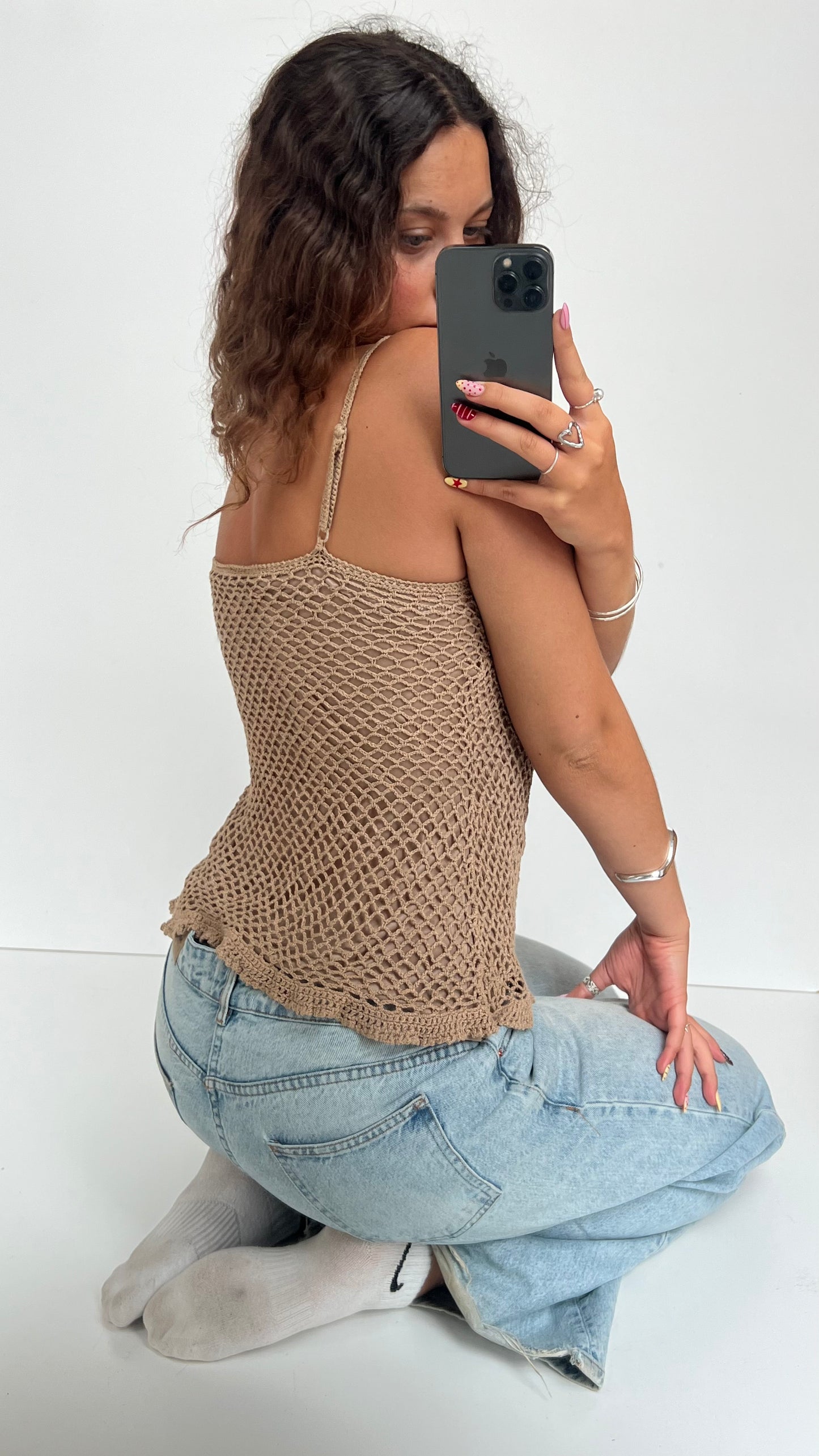 00s brown crochet cami- size L