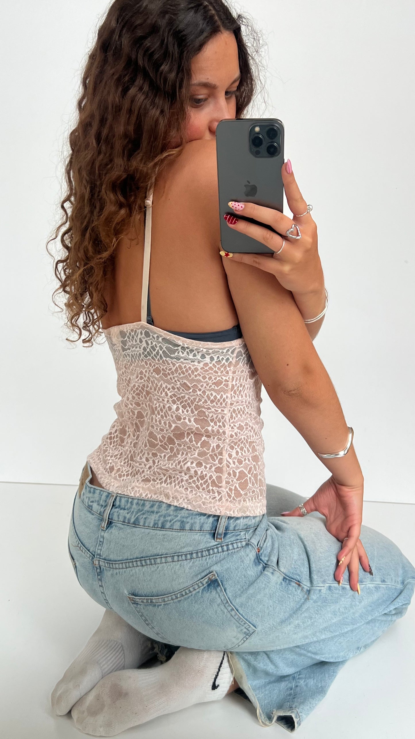 00s pink lace cami- size L