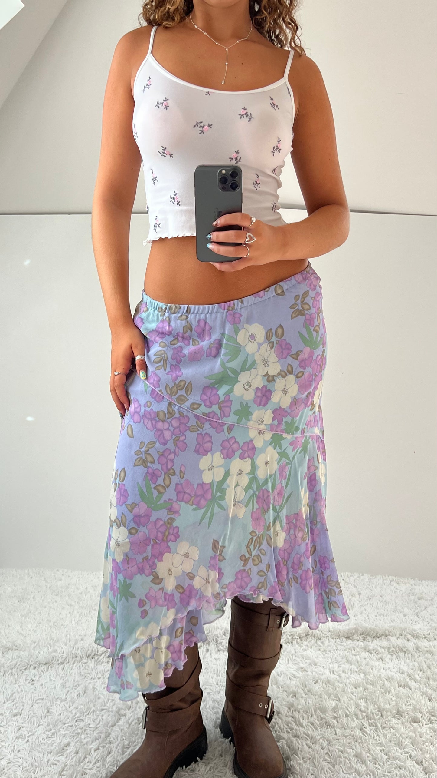 00s lilac floral mesh midi skirt- size S/M