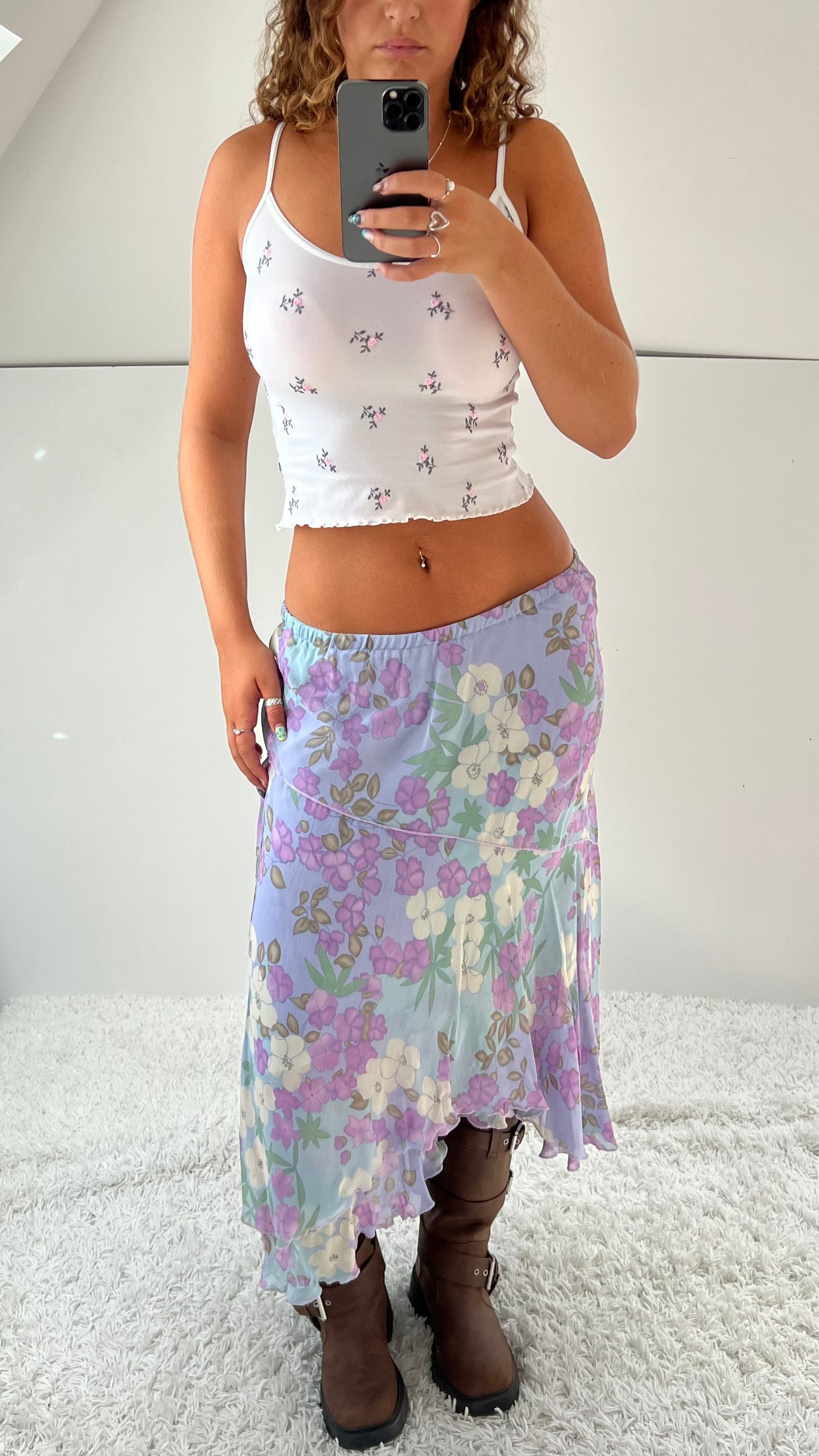 00s lilac floral mesh midi skirt- size S/M