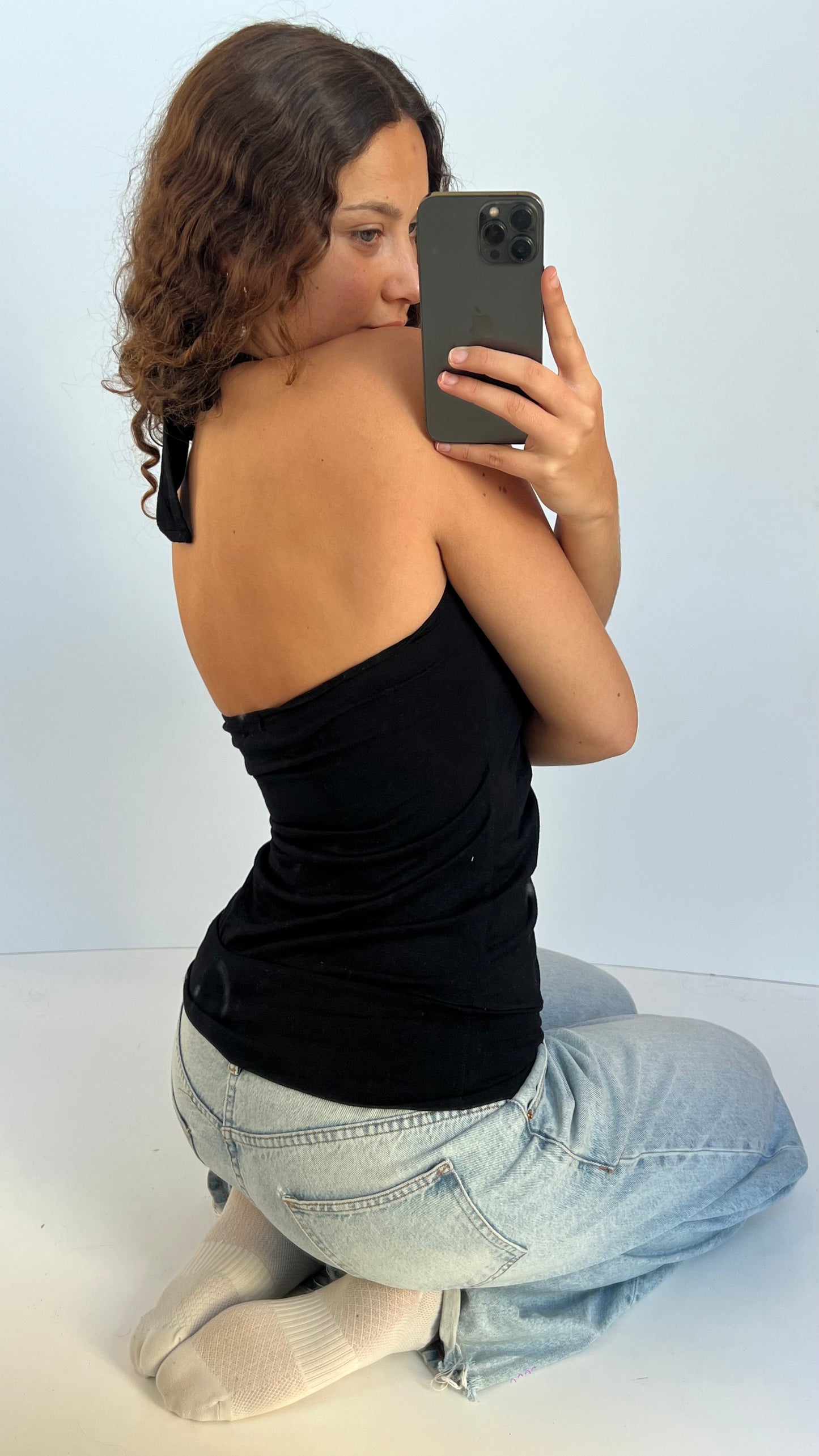 00s black floral halter cami- size M
