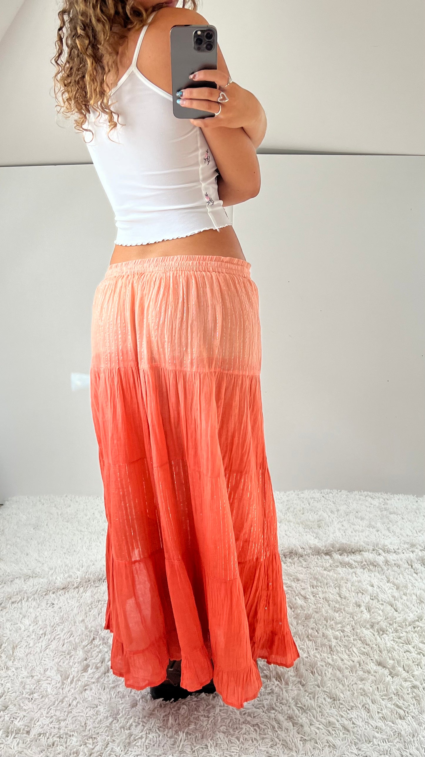 00s orange tiered embroidered maxi skirt- size M