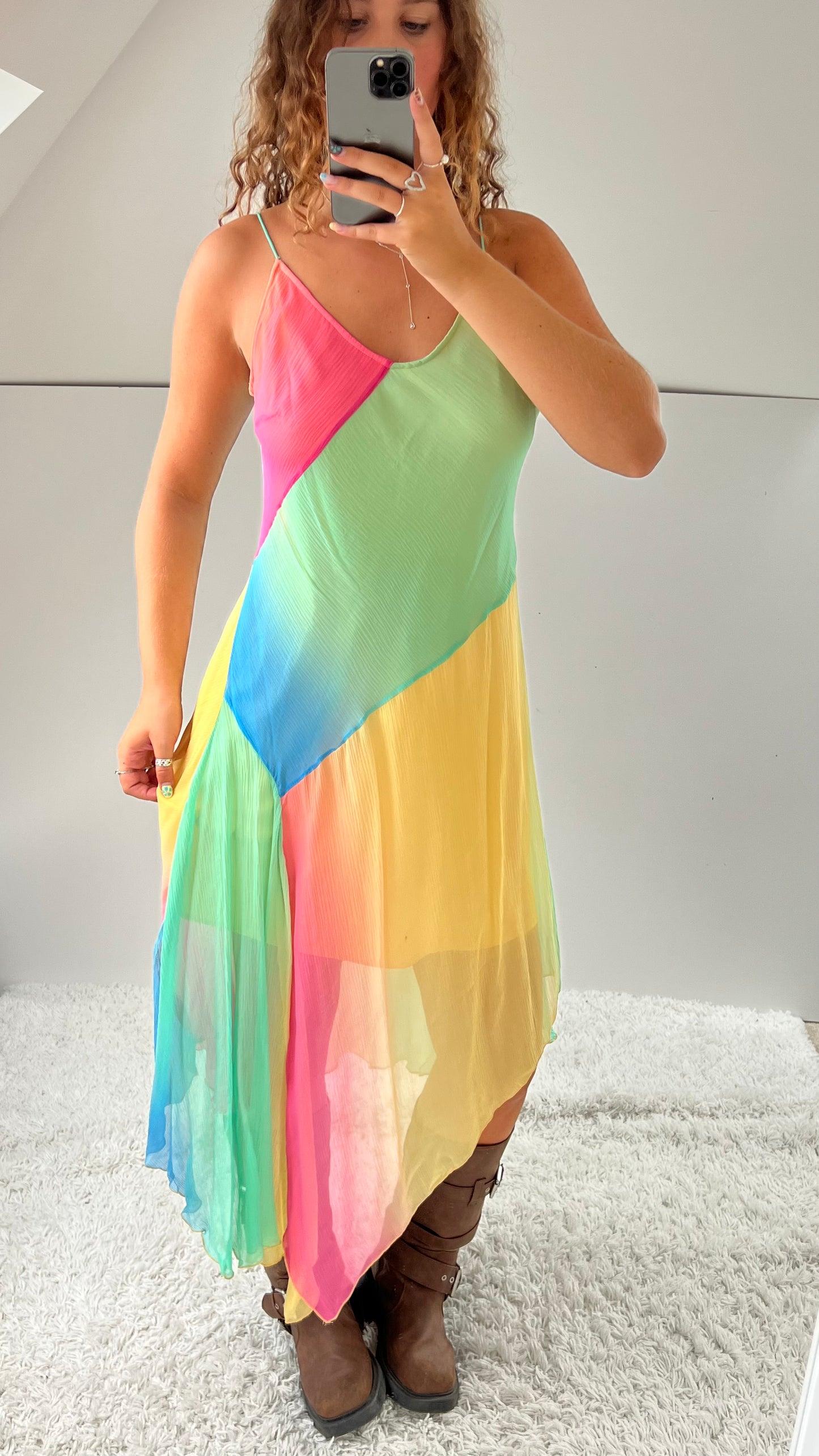 00s multicolour mesh maxi dress- size L