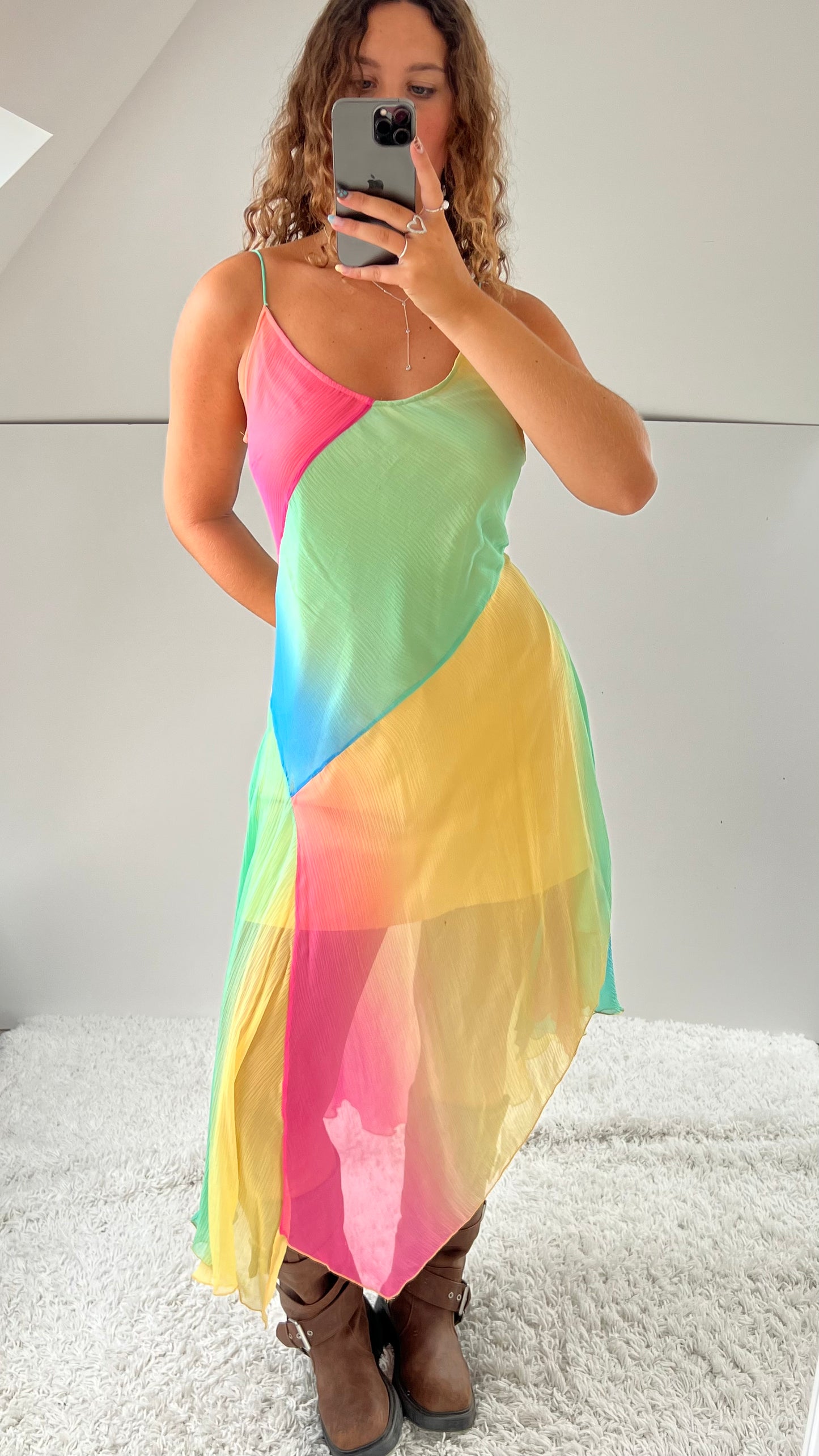 00s multicolour mesh maxi dress- size L