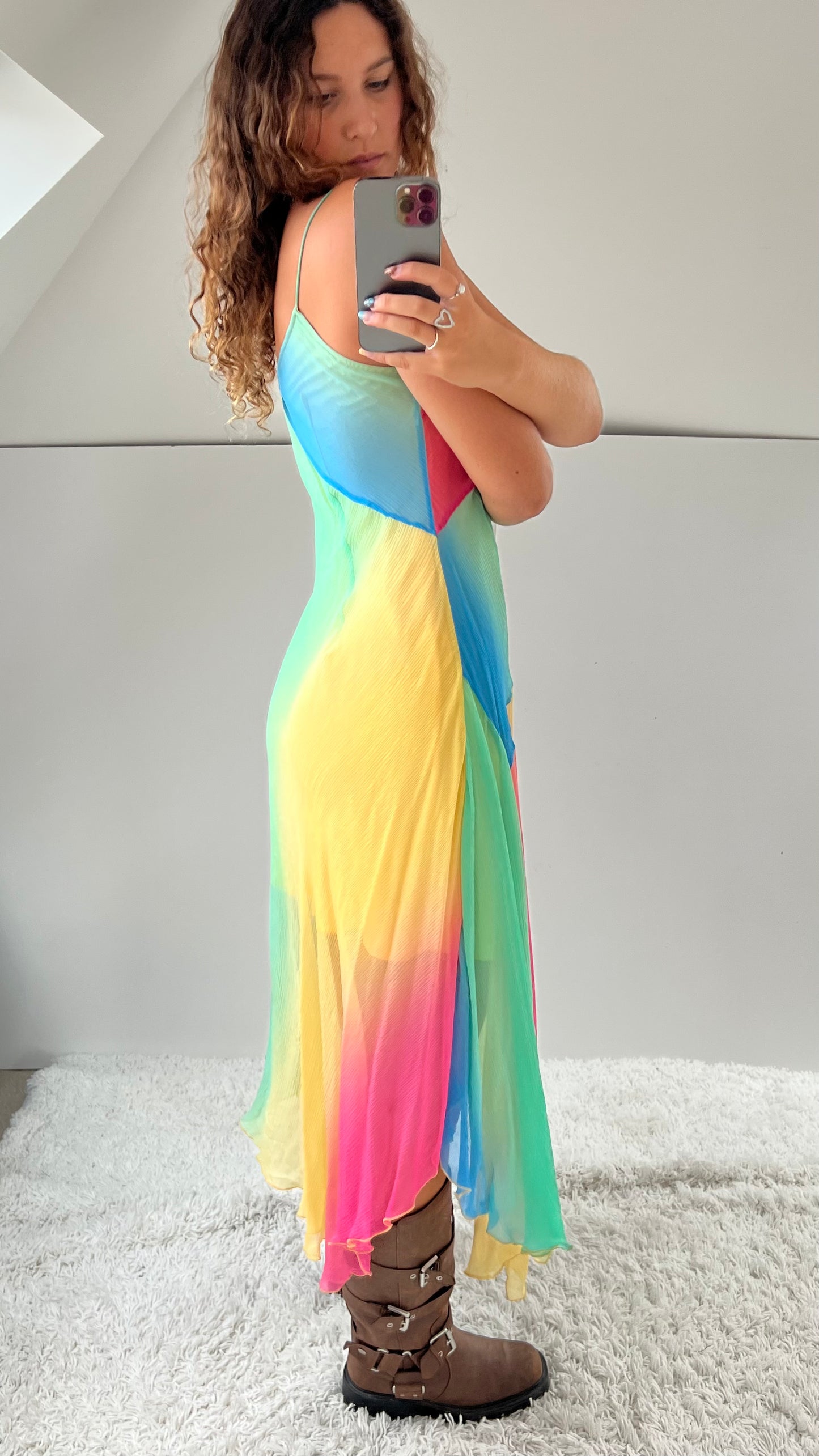 00s multicolour mesh maxi dress- size L