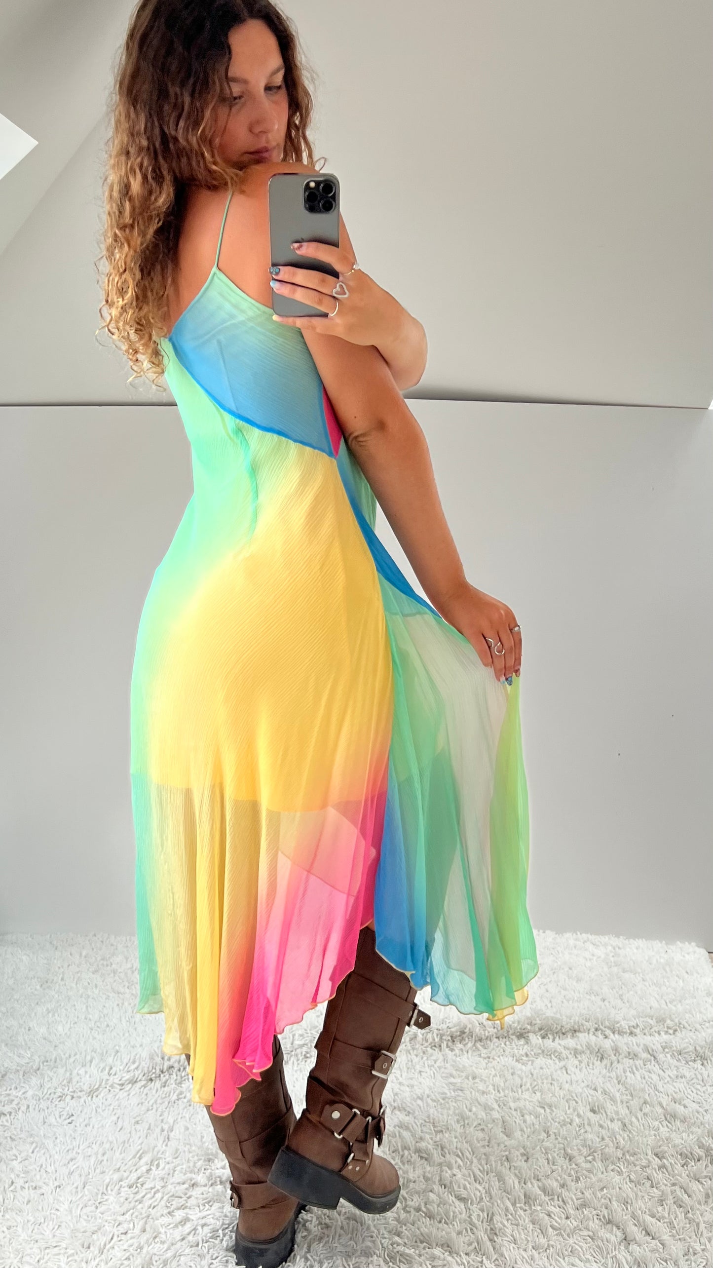 00s multicolour mesh maxi dress- size L