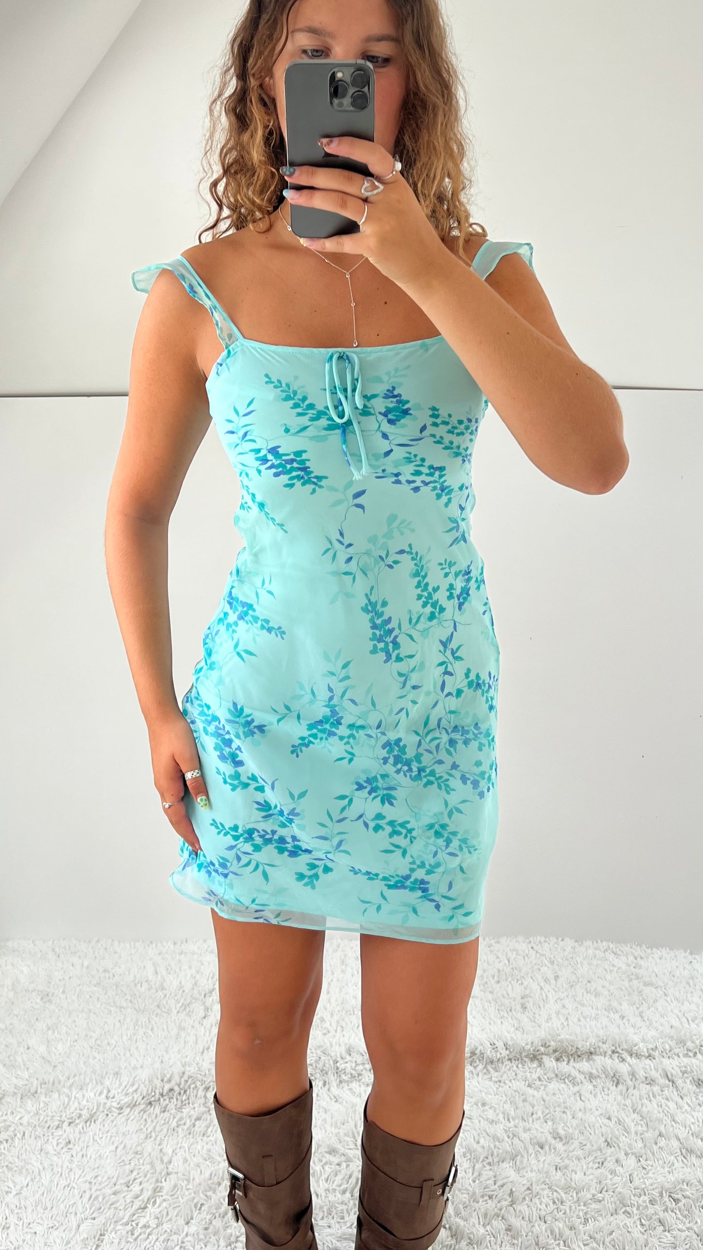 00s blue mesh mini dress- size S