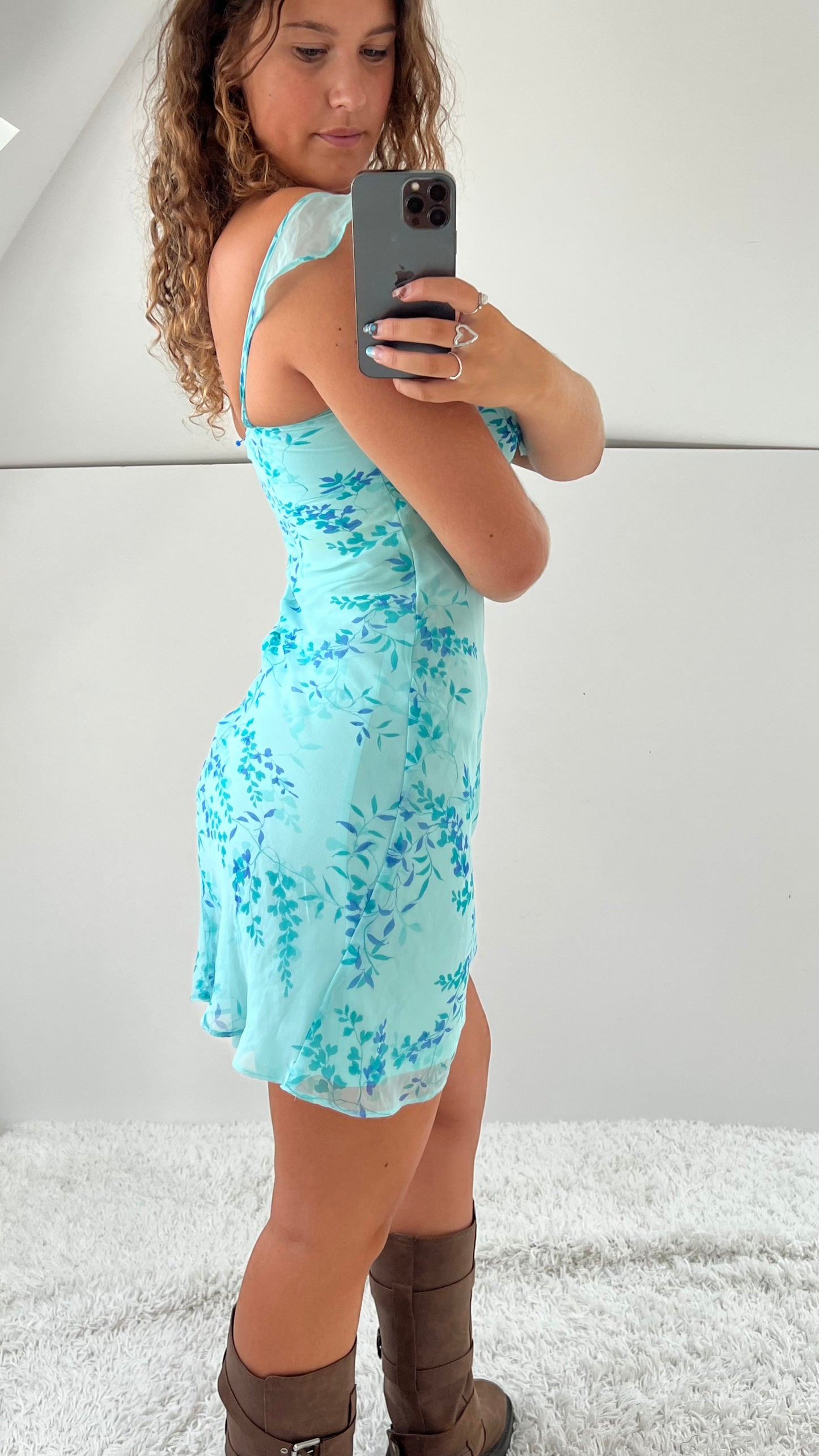 00s blue mesh mini dress- size S