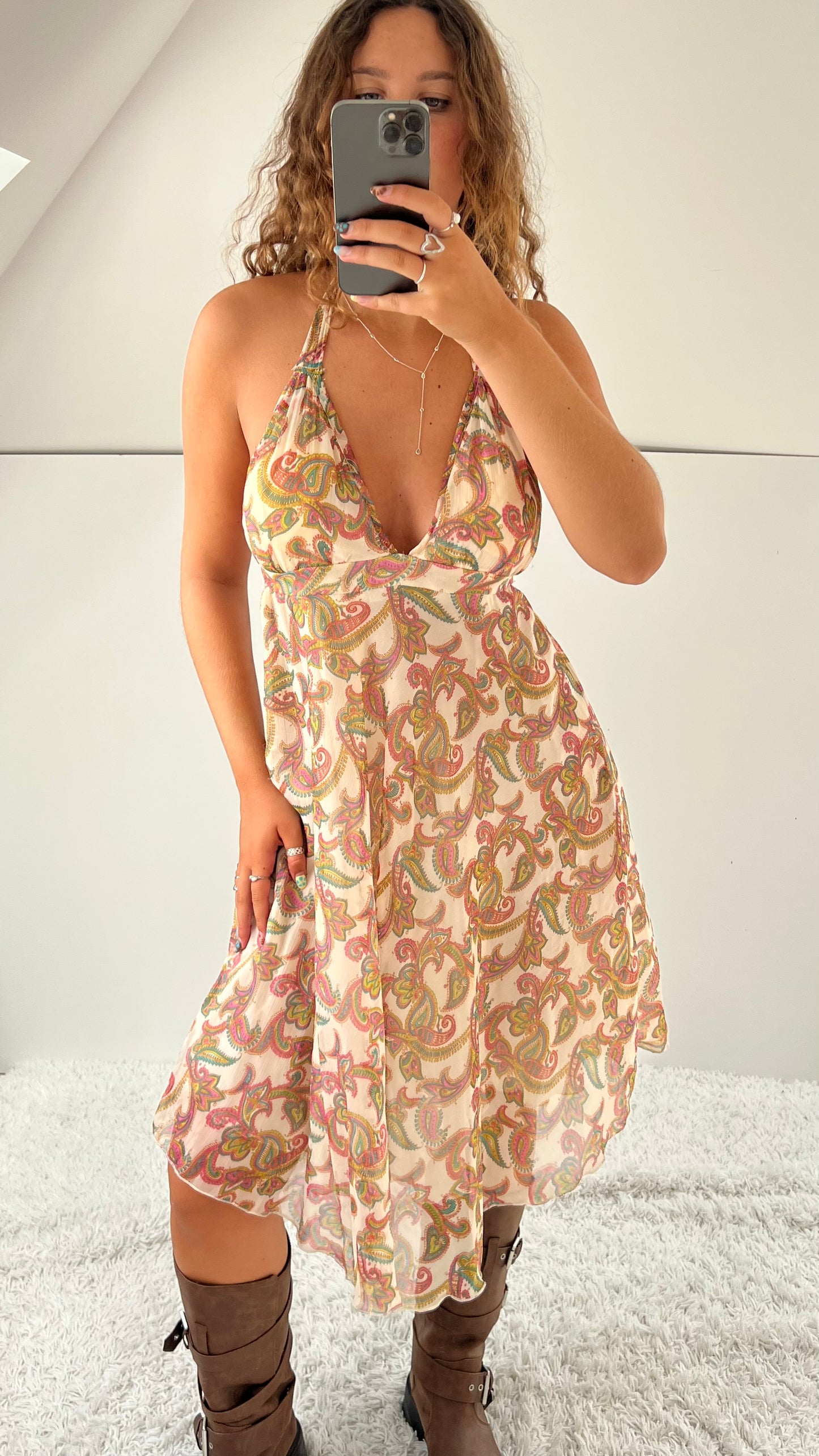 00s pink paisley midi dress- size M