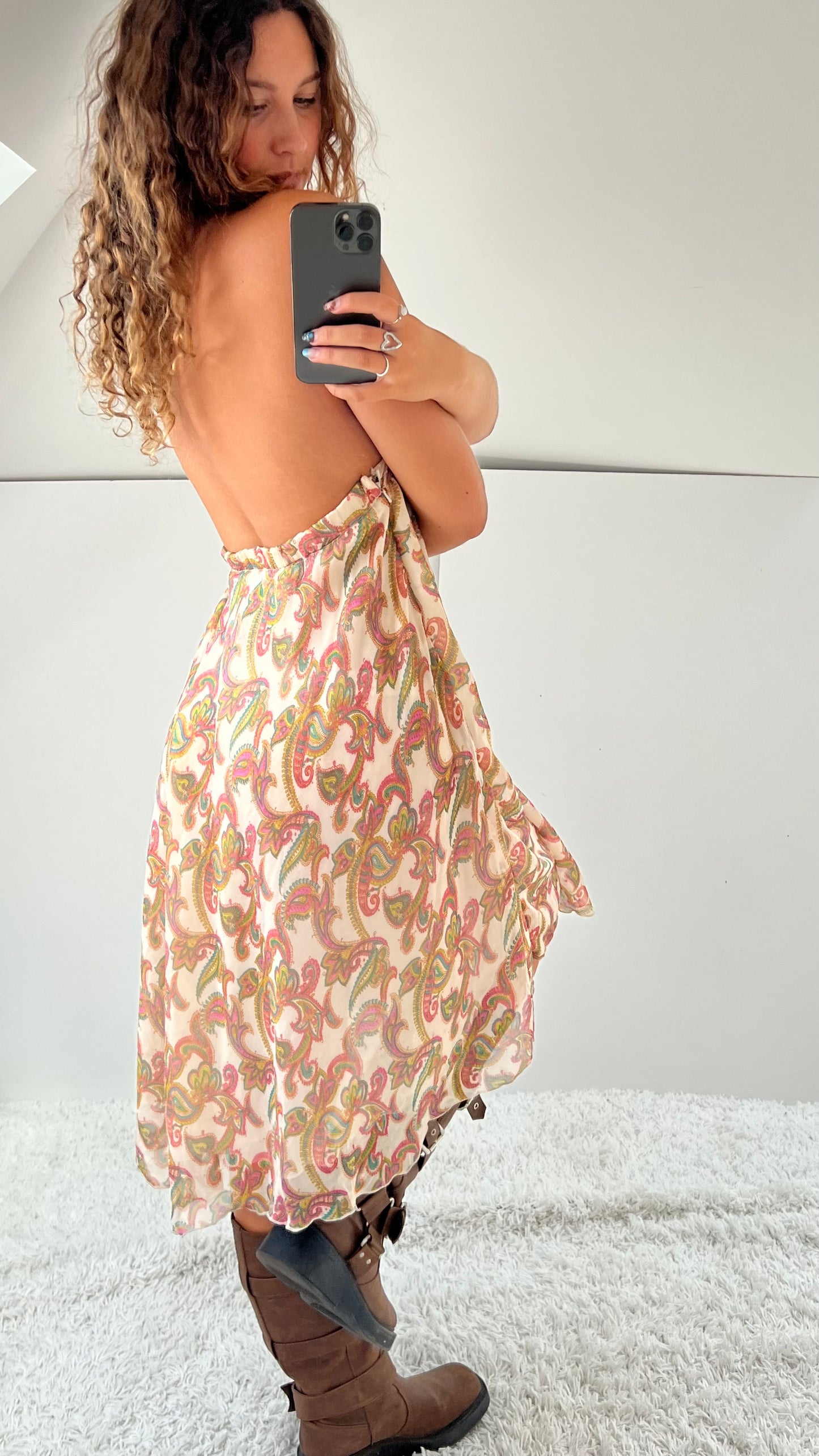 00s pink paisley midi dress- size M