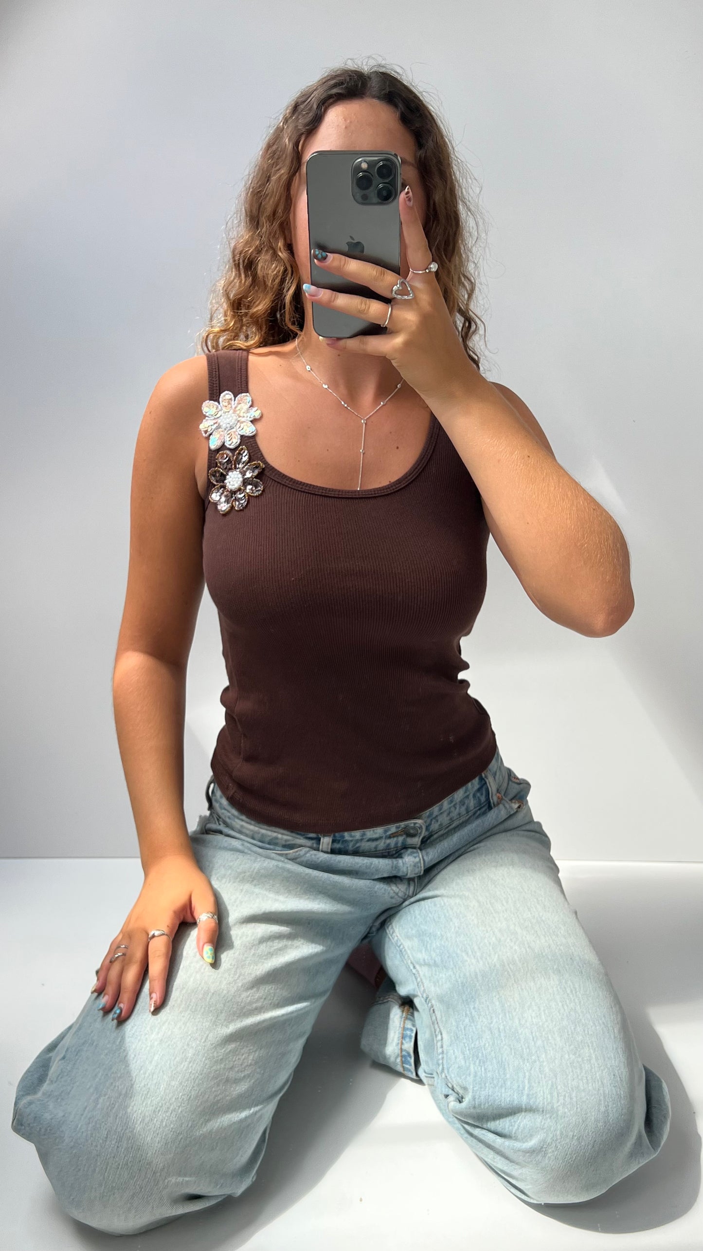 00s brown flower sequin cami- size S
