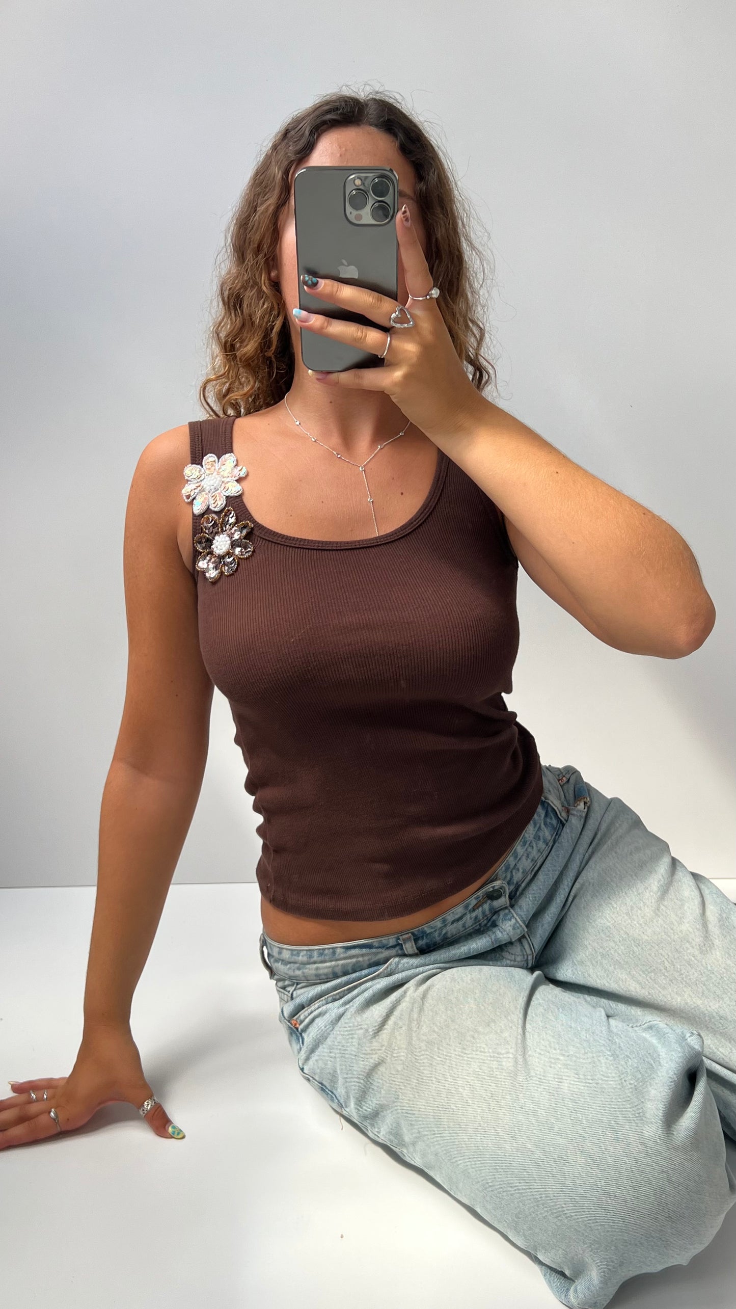 00s brown flower sequin cami- size S