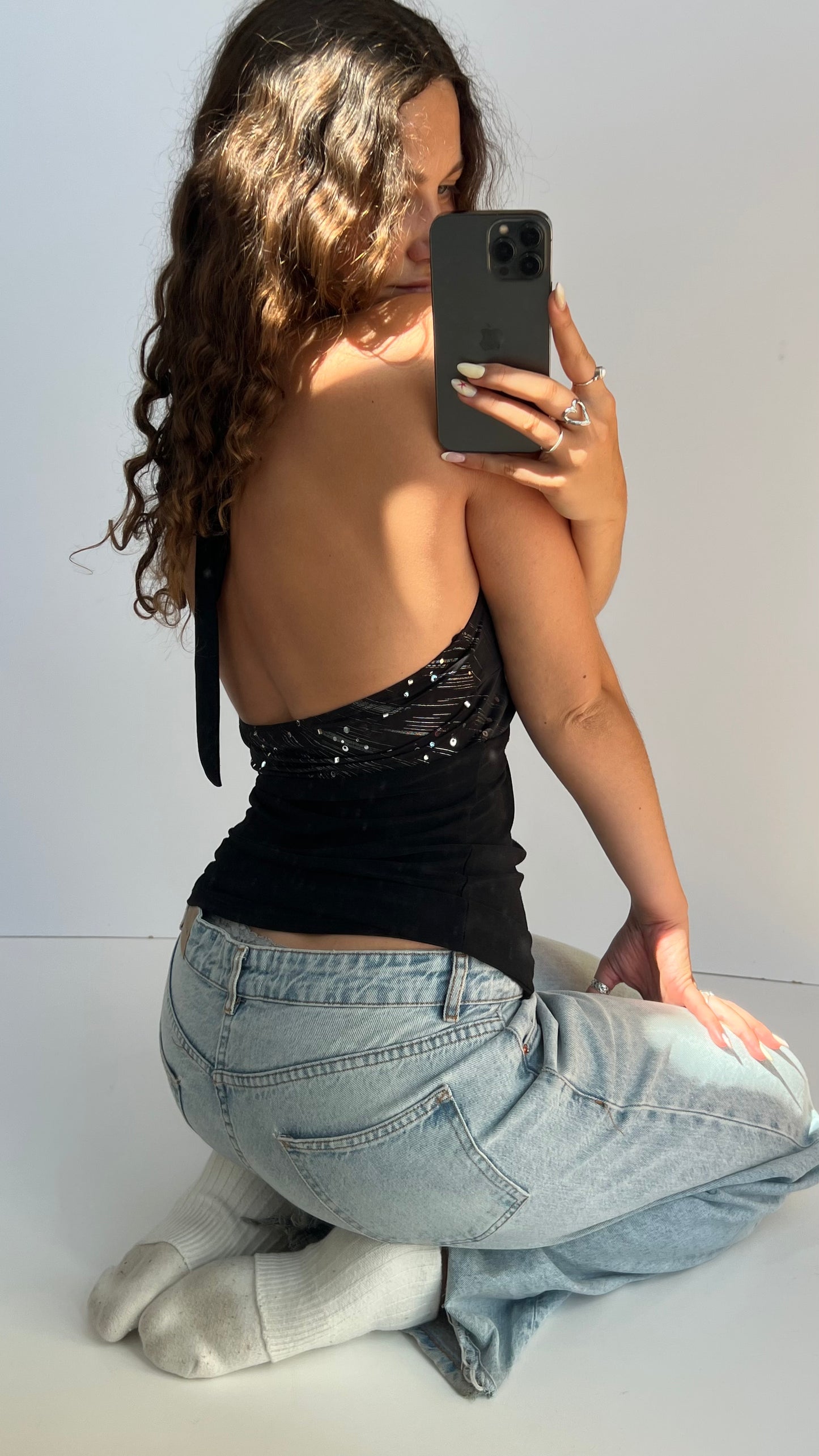 00s black sparkle halter cami- size L